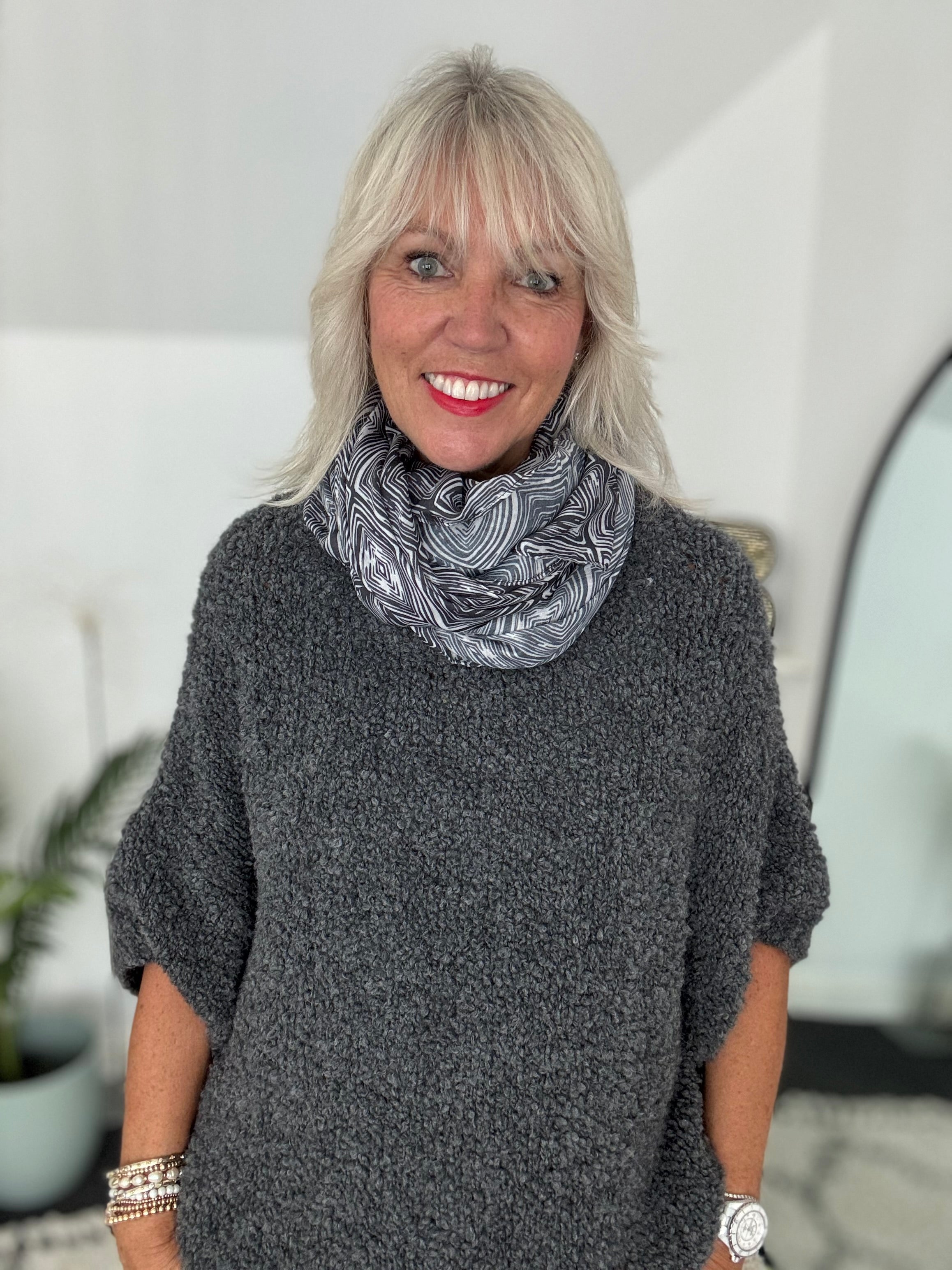 Soft Multi Square Scarf in Shades of Grey
