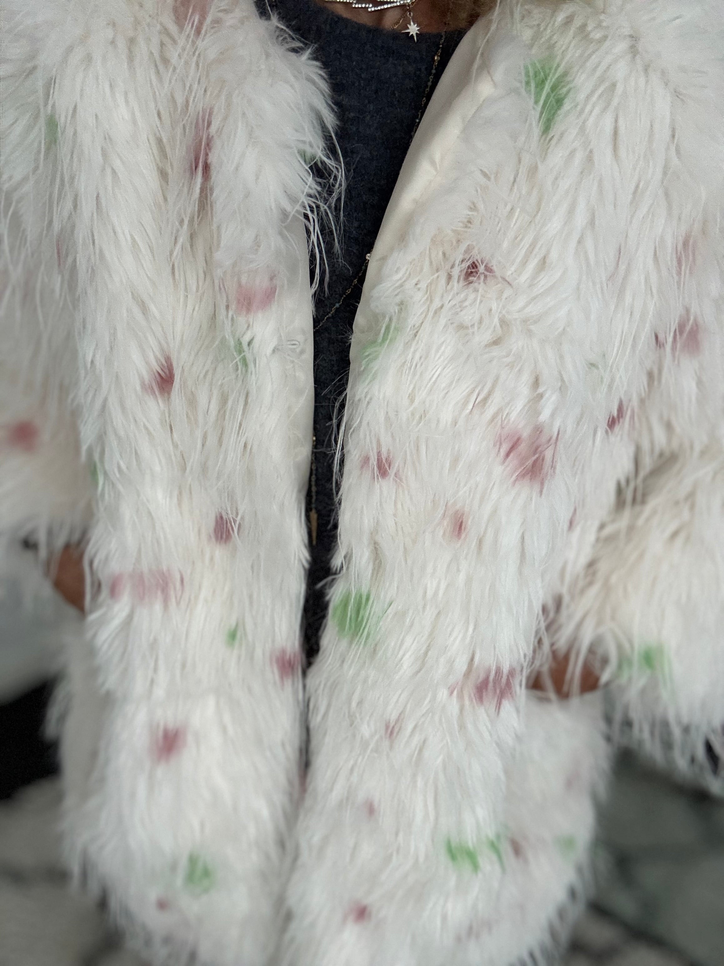 Faux Fur Spot Jacket in Pink & Green