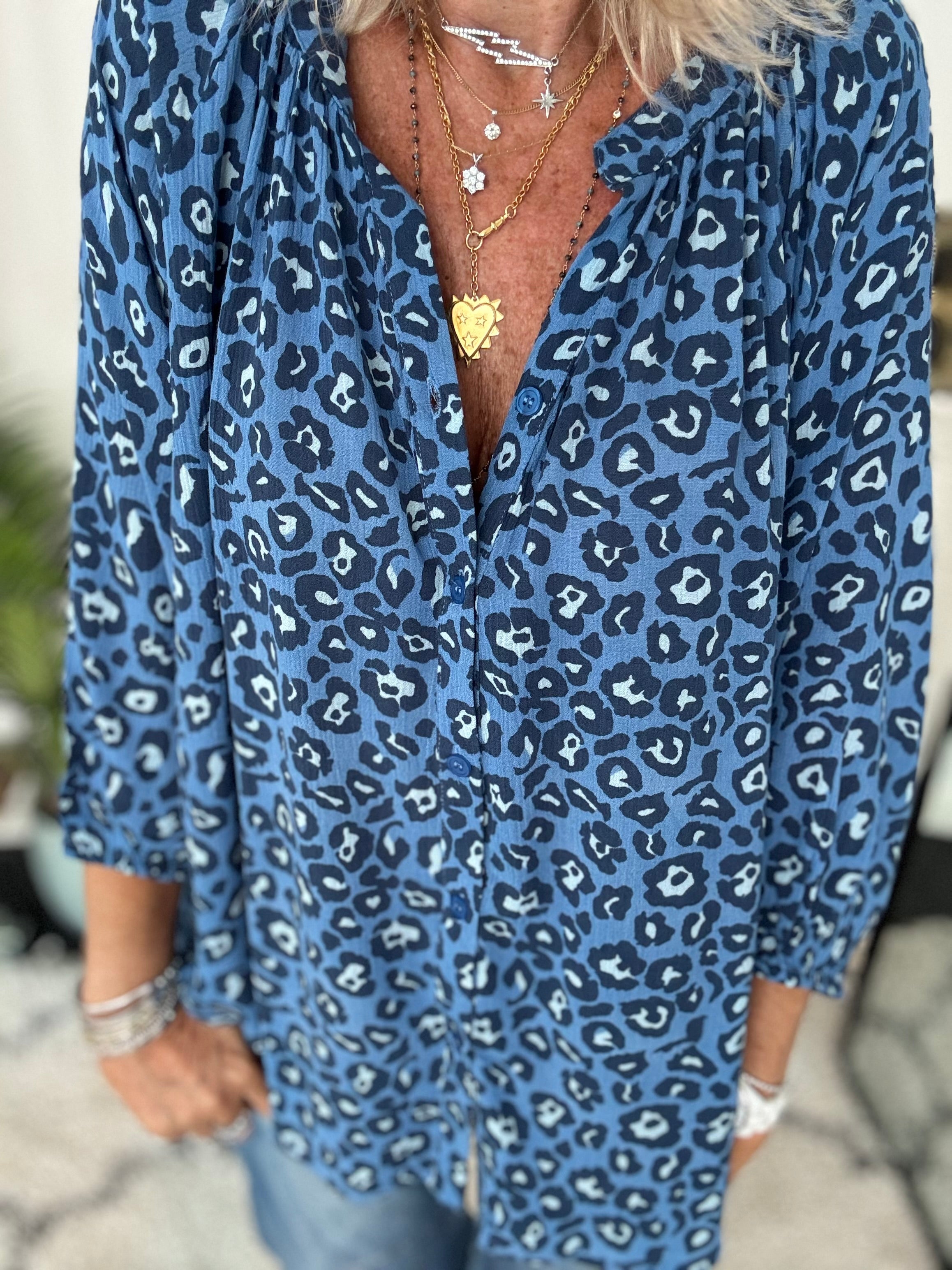 Leopard Print Blouse in Blue