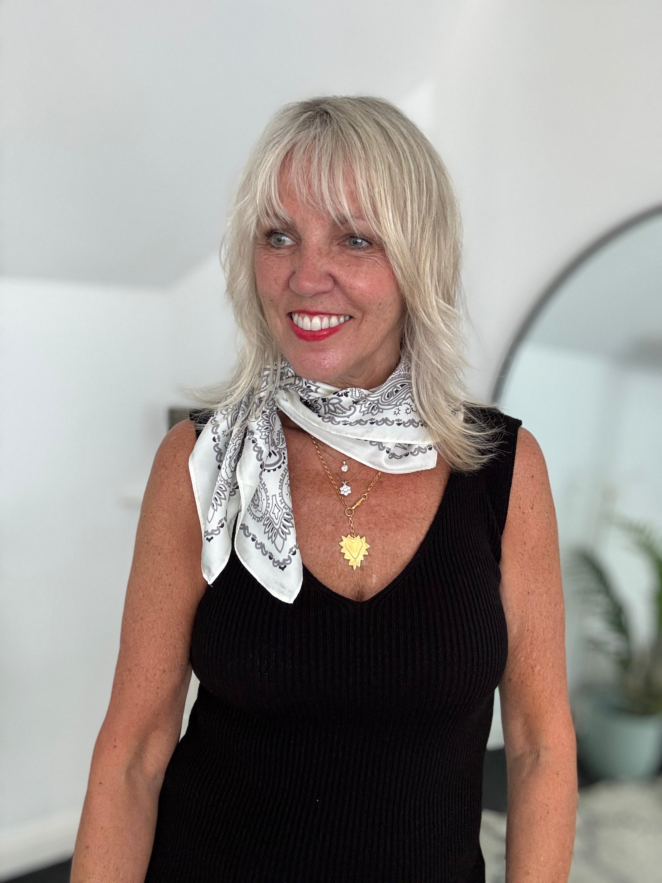 Silky Paisley Bandana Scarf in Ivory