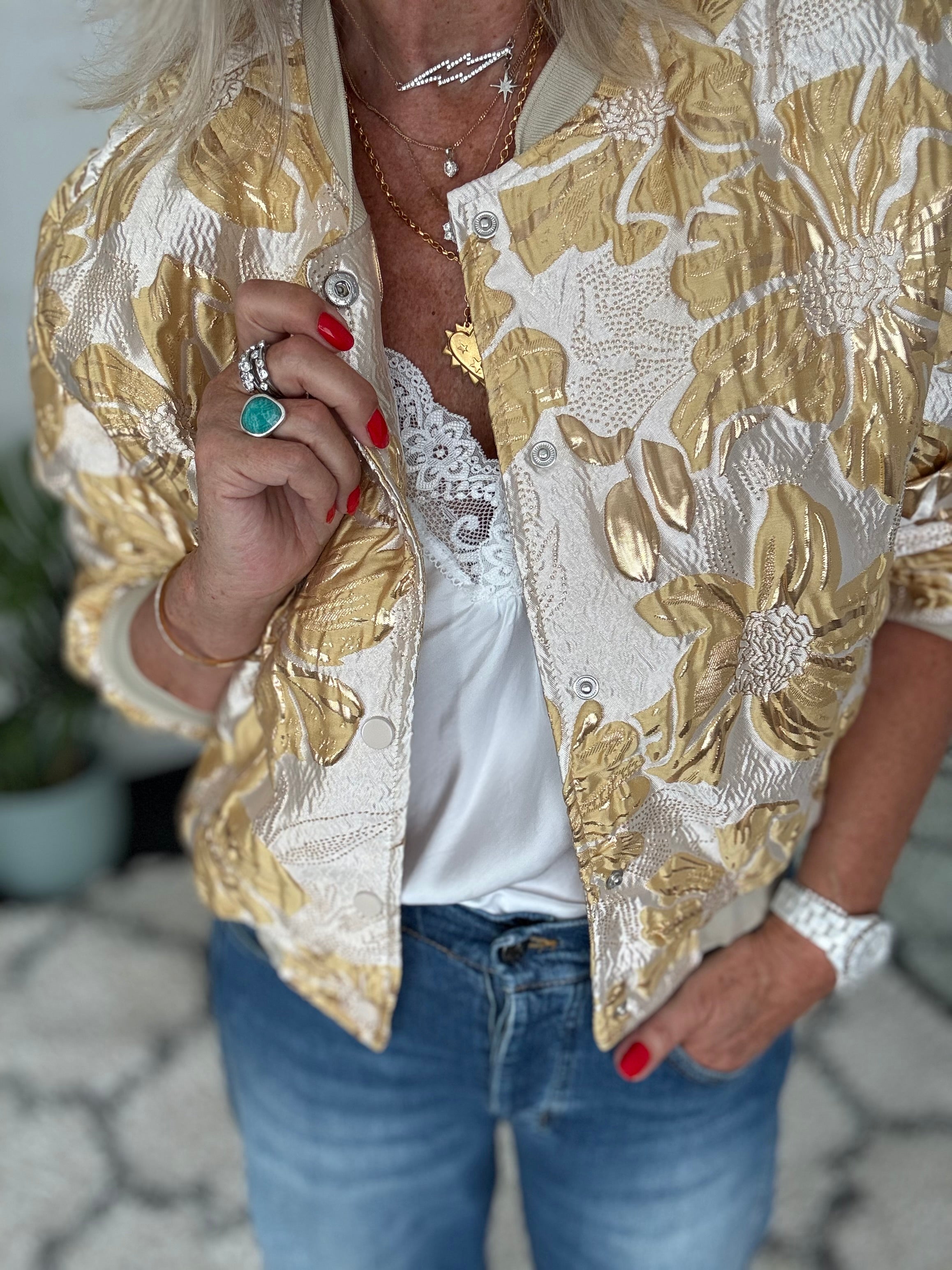 Luxe Bomber Jacket in Gold & Ecru