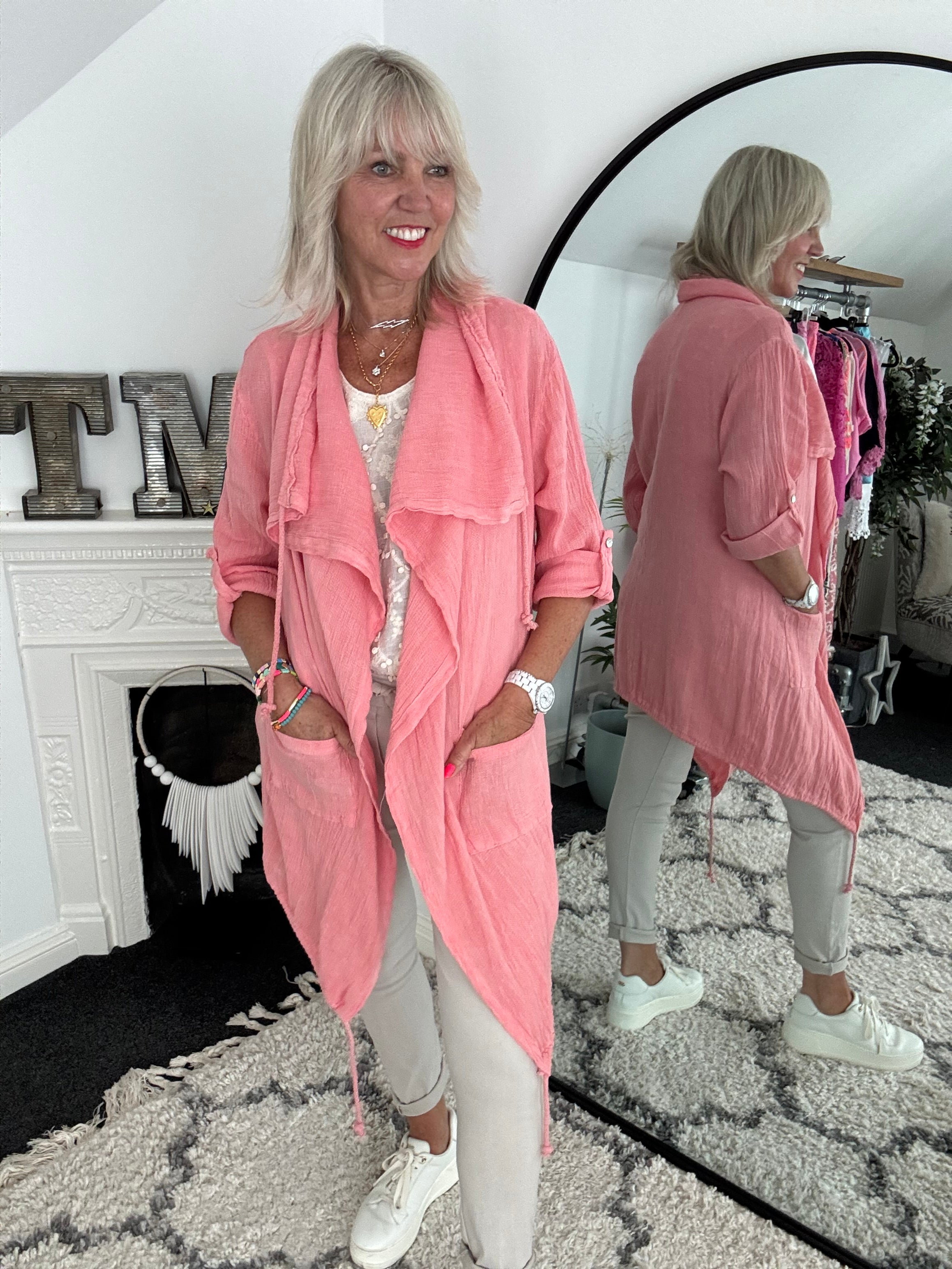 Linen & Cotton Parka Jacket in Coral