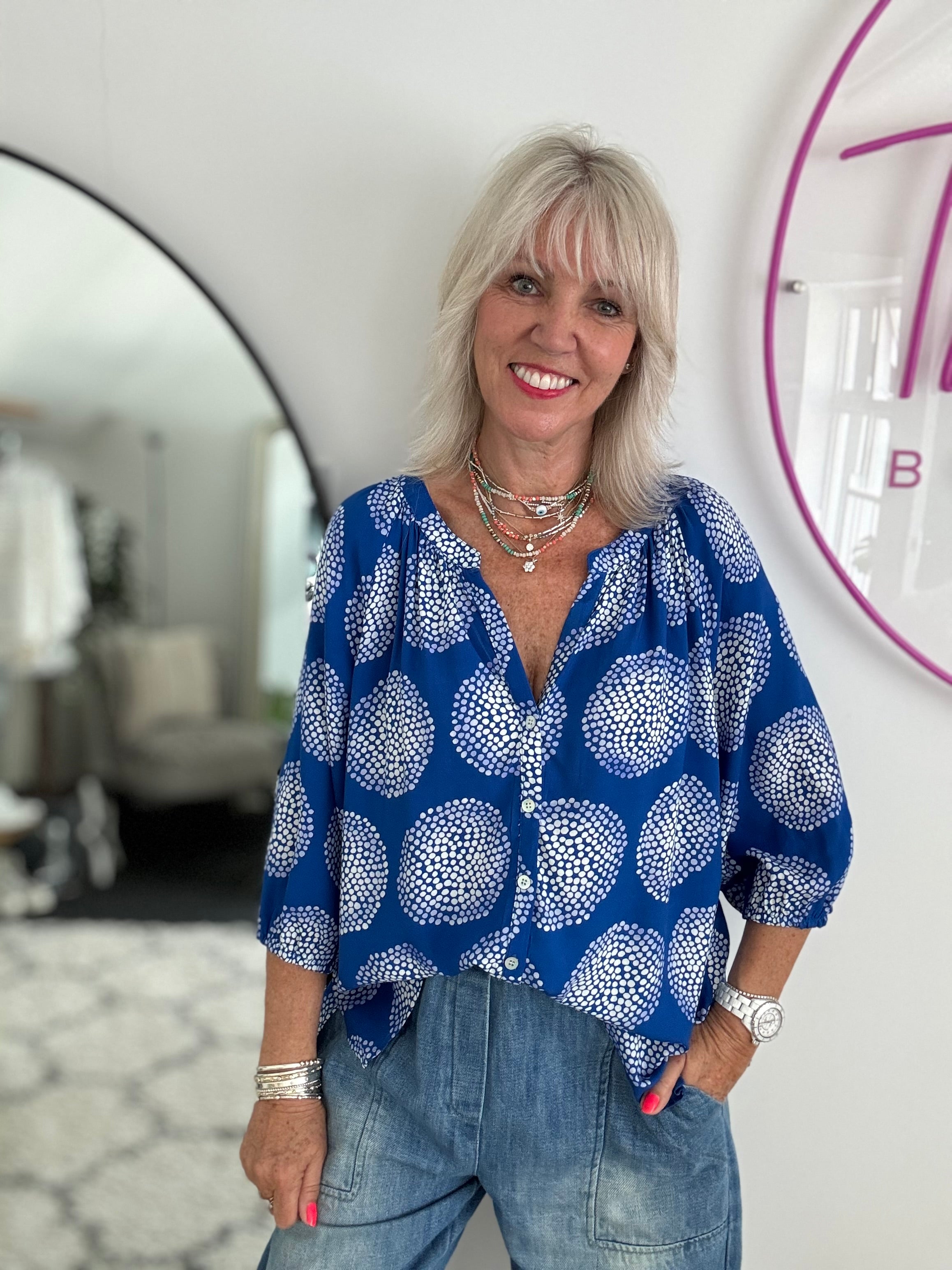 Circle Dots Blouse in Blue
