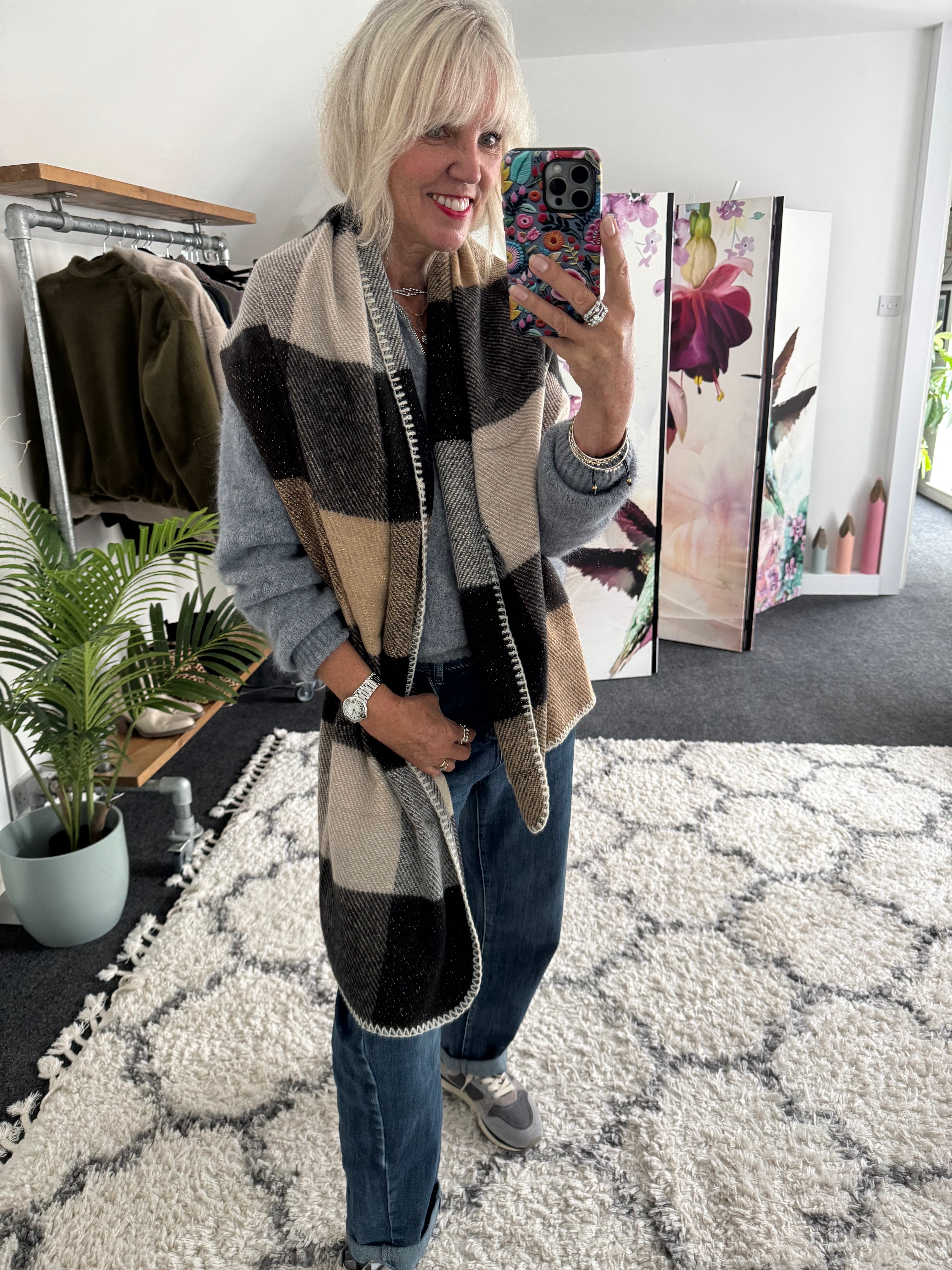 Super Soft Check Scarf in Cocoa & Tan