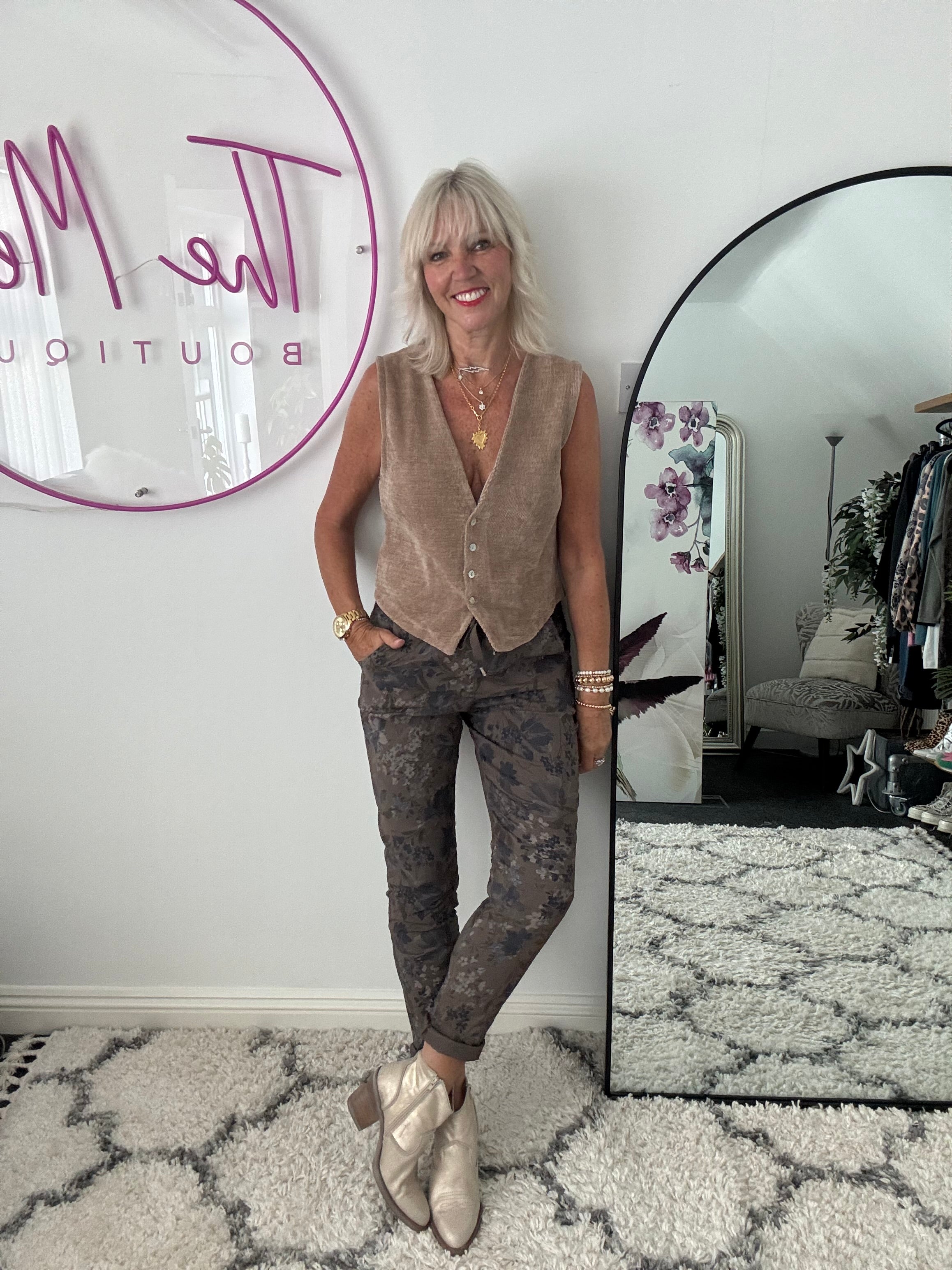 Chenille Waistcoat in Stone