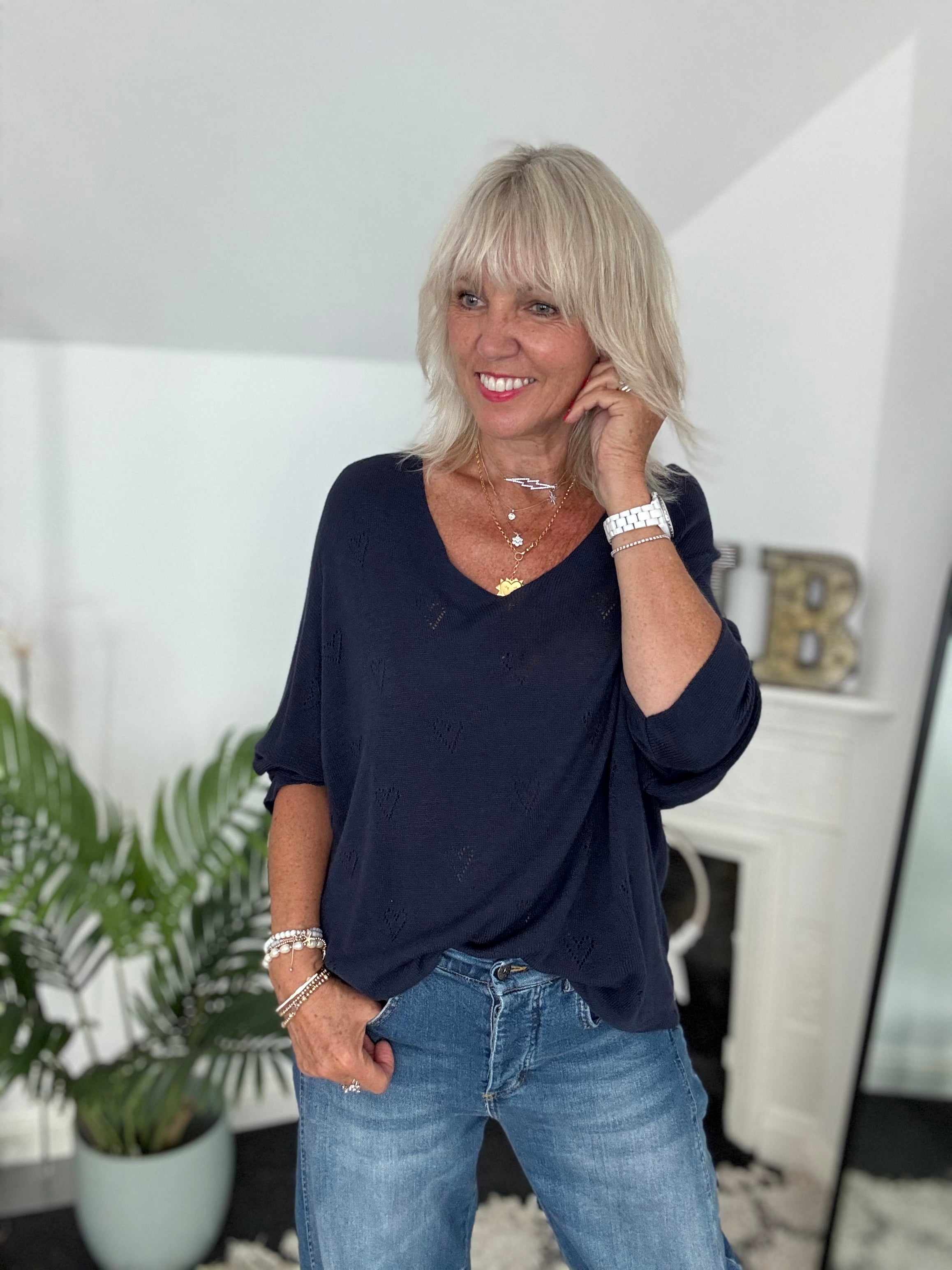 Lightweight Heart Jumper in Navy