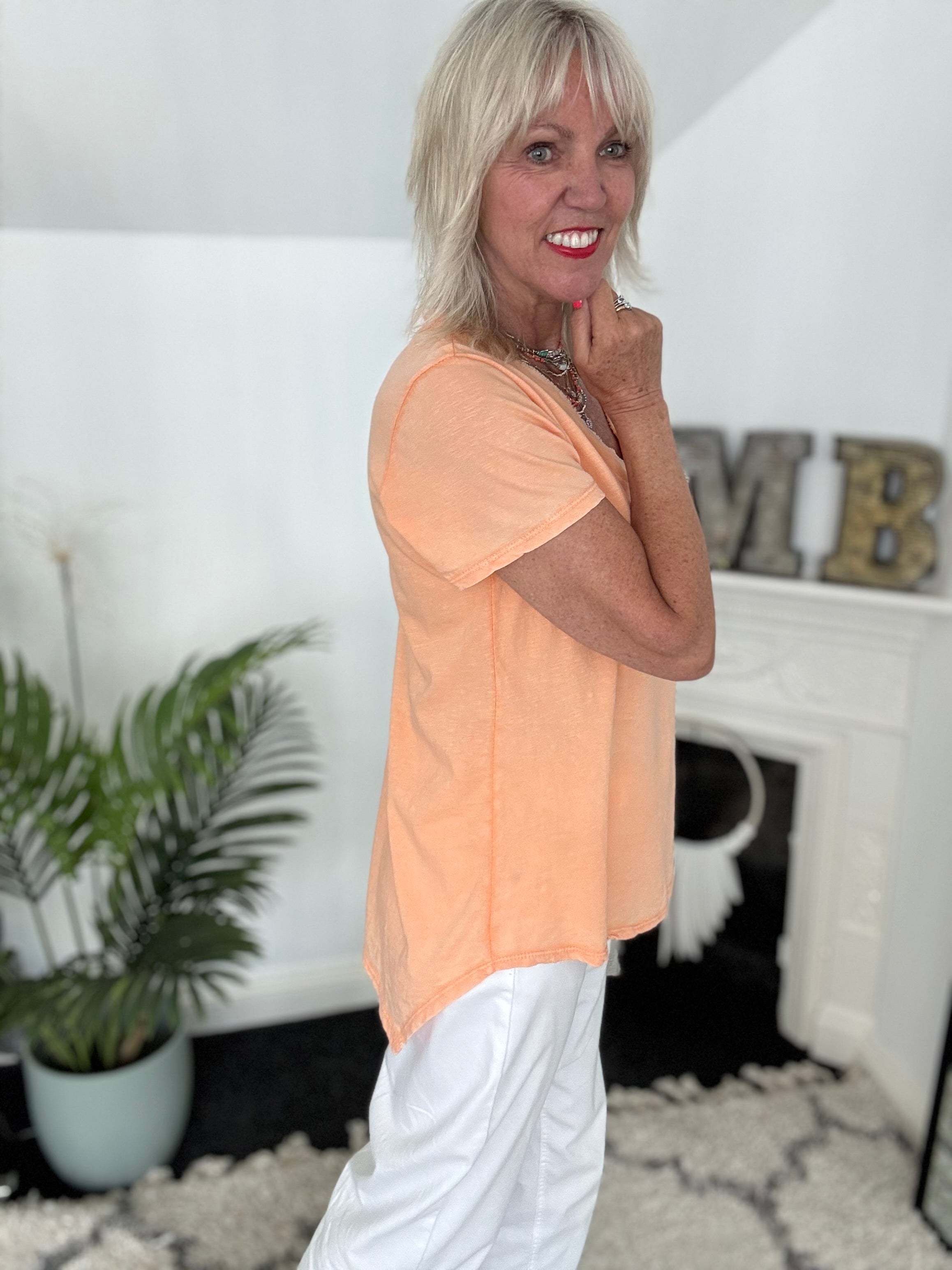 Vintage V Neck Tee in Tangerine