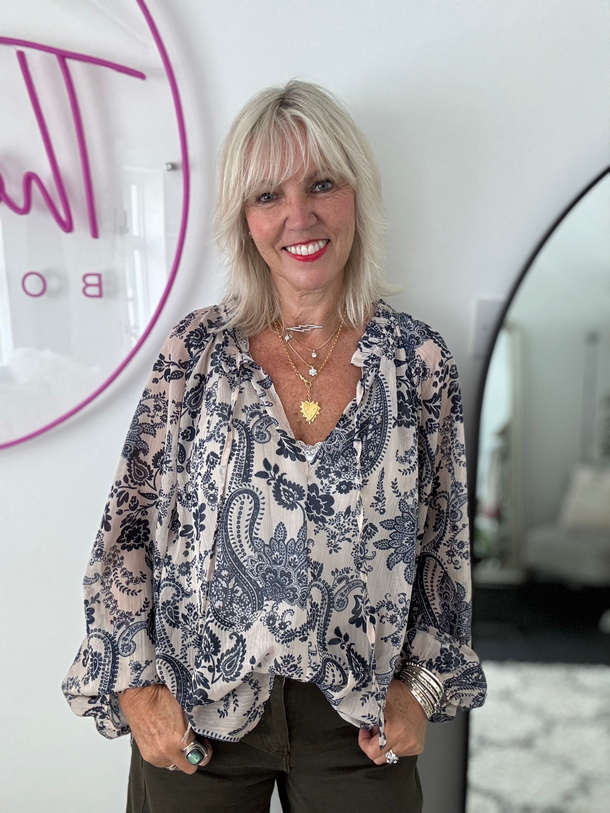 Paisley Blouse in Blue & Ecru