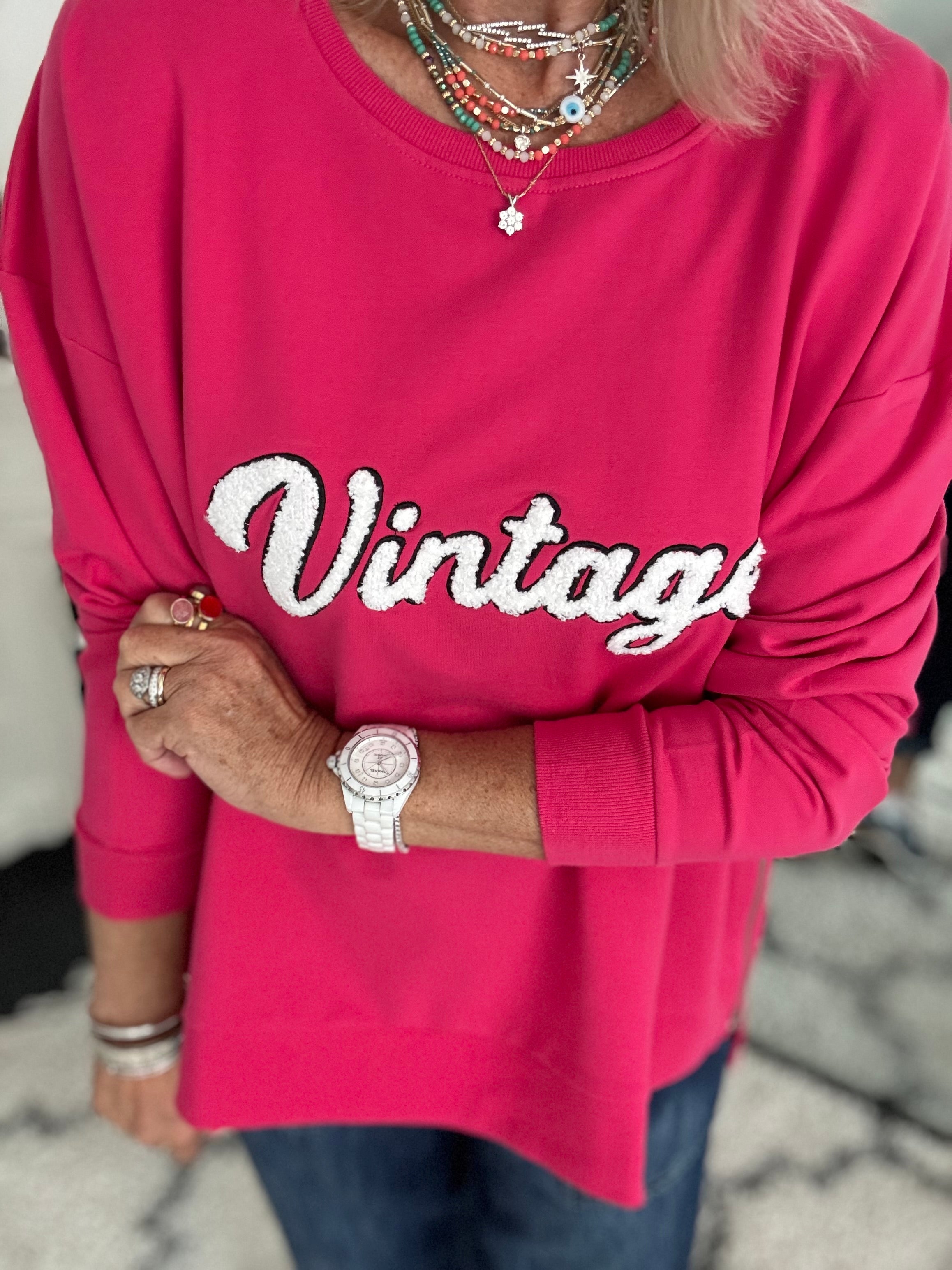 Vintage Zipped Sweatshirt in Raspberry