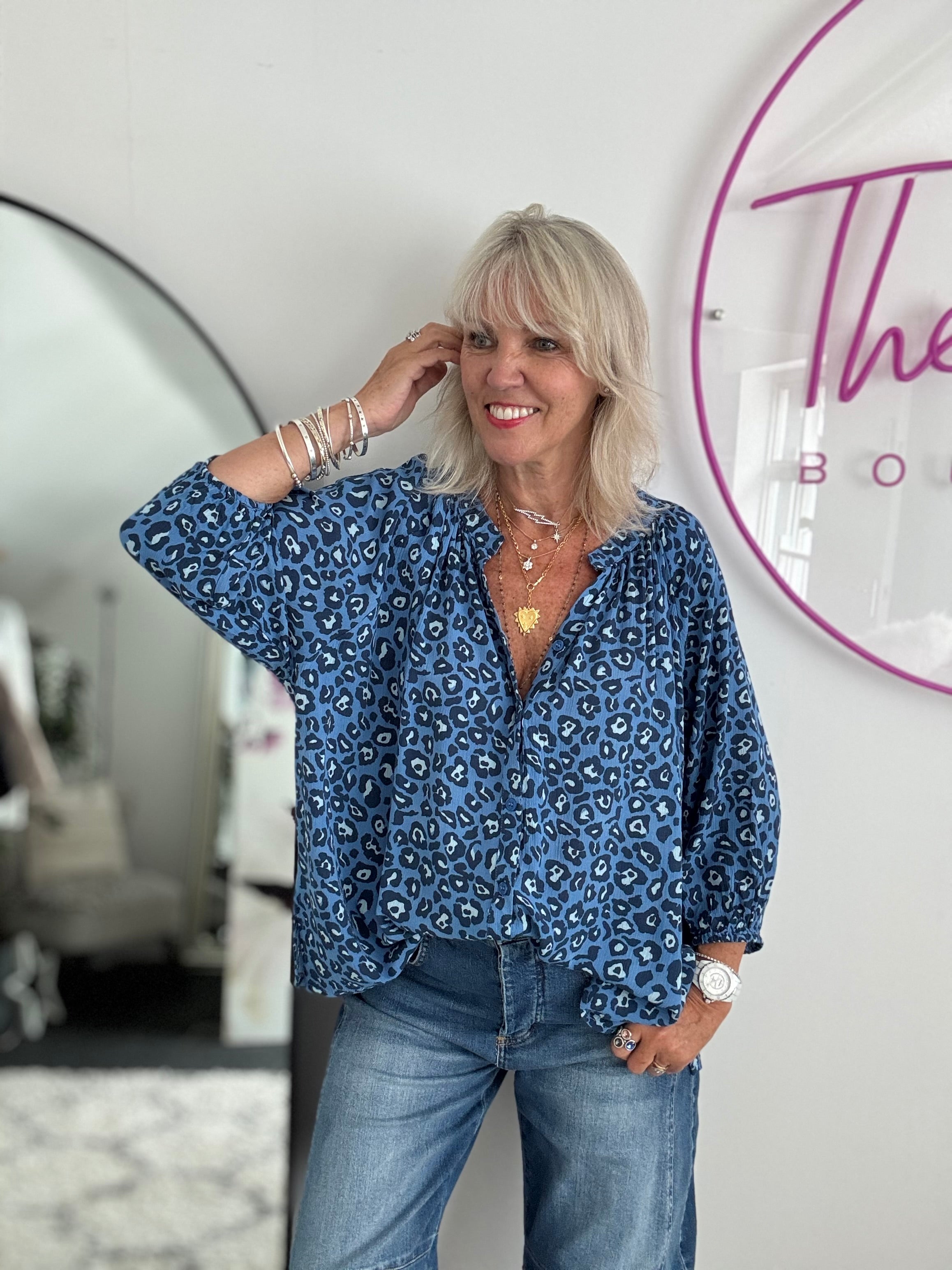Leopard Print Blouse in Blue