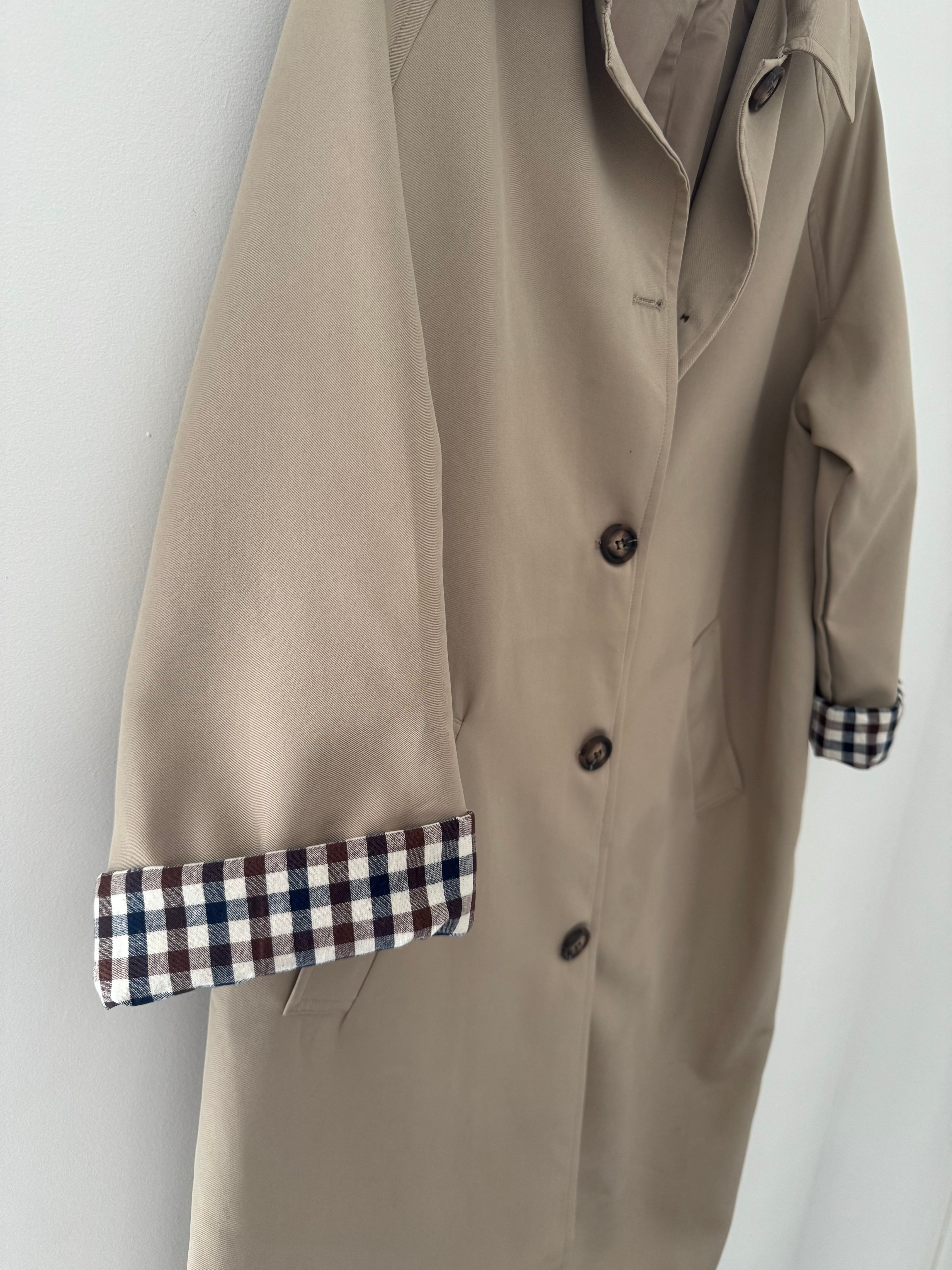 Long Line Trench with Gingham Cuffs