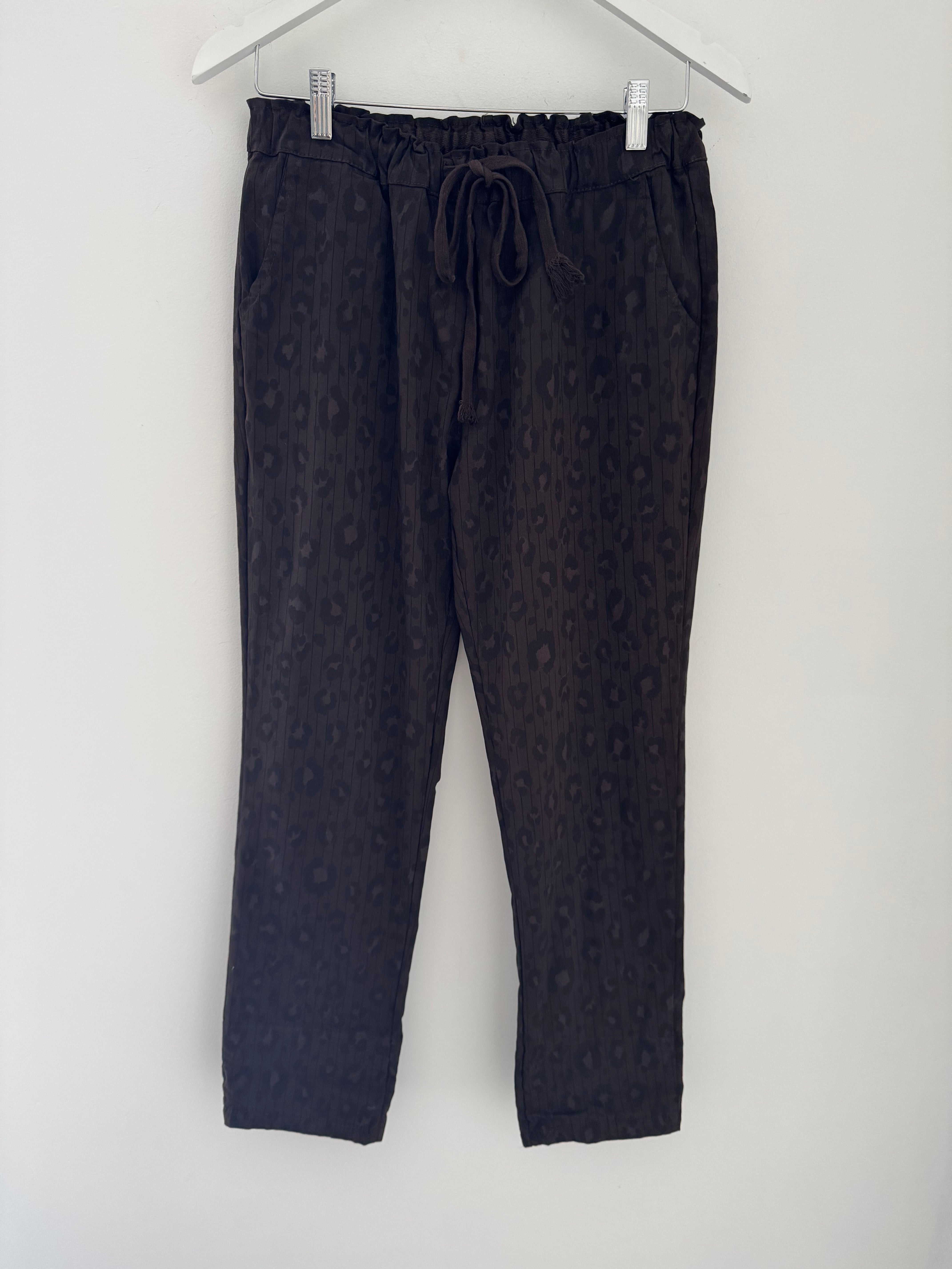 Leopard & Stripe Stretch Joggers in Chocolate Brown