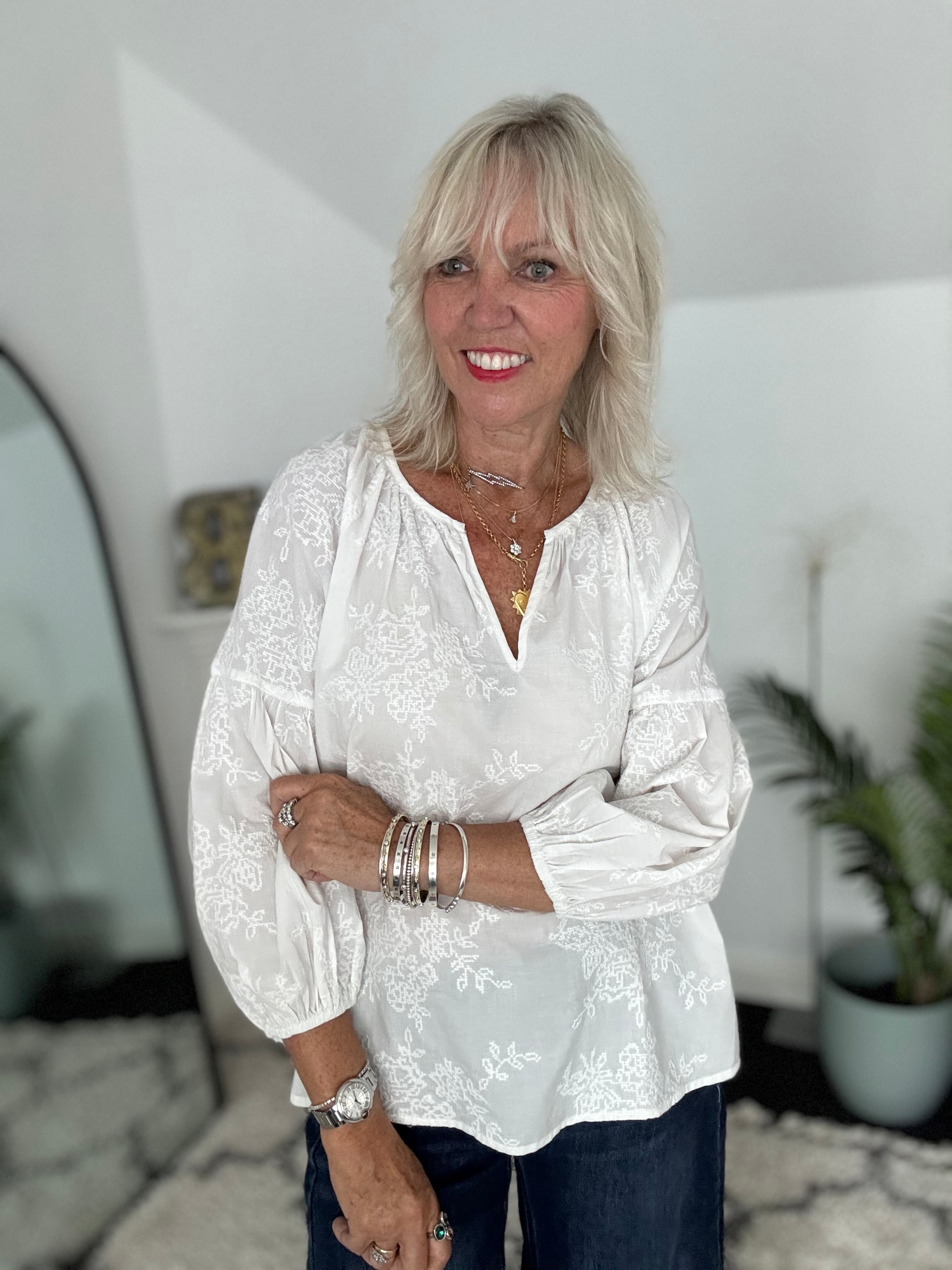 Luxe Embroidered Blouse in Ivory