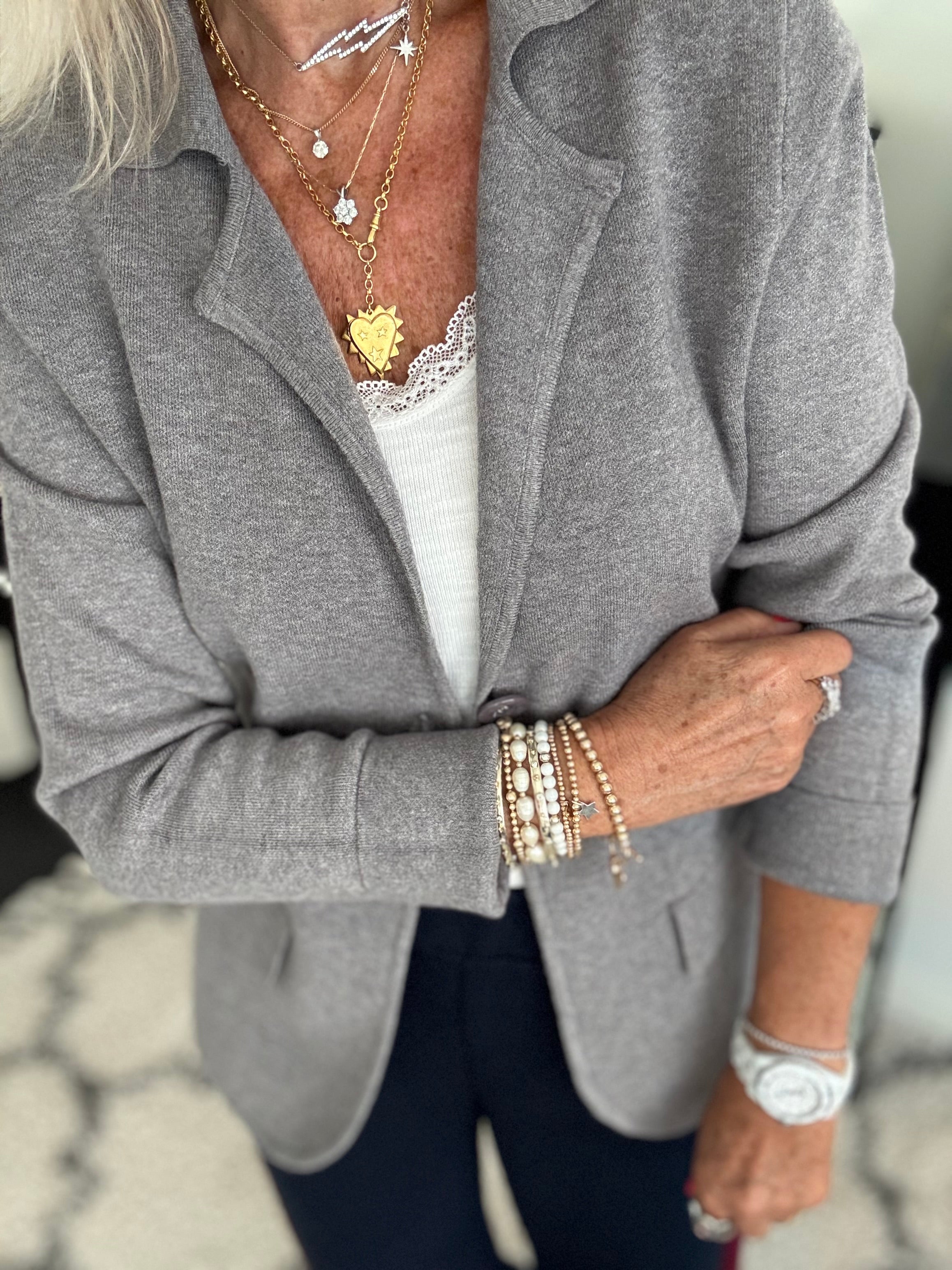 Knitted Blazer Jacket in Grey