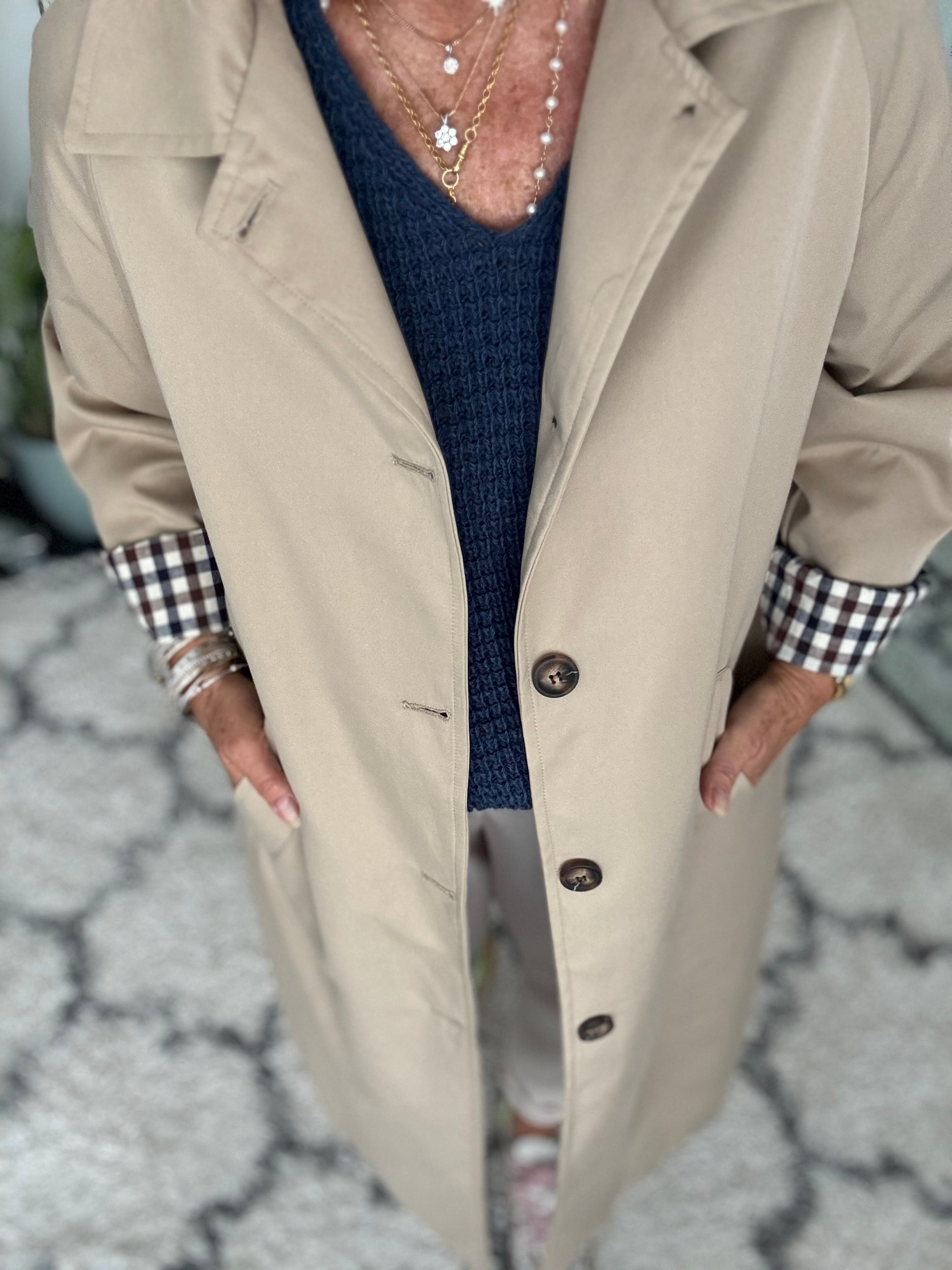 Long Line Trench with Gingham Cuffs