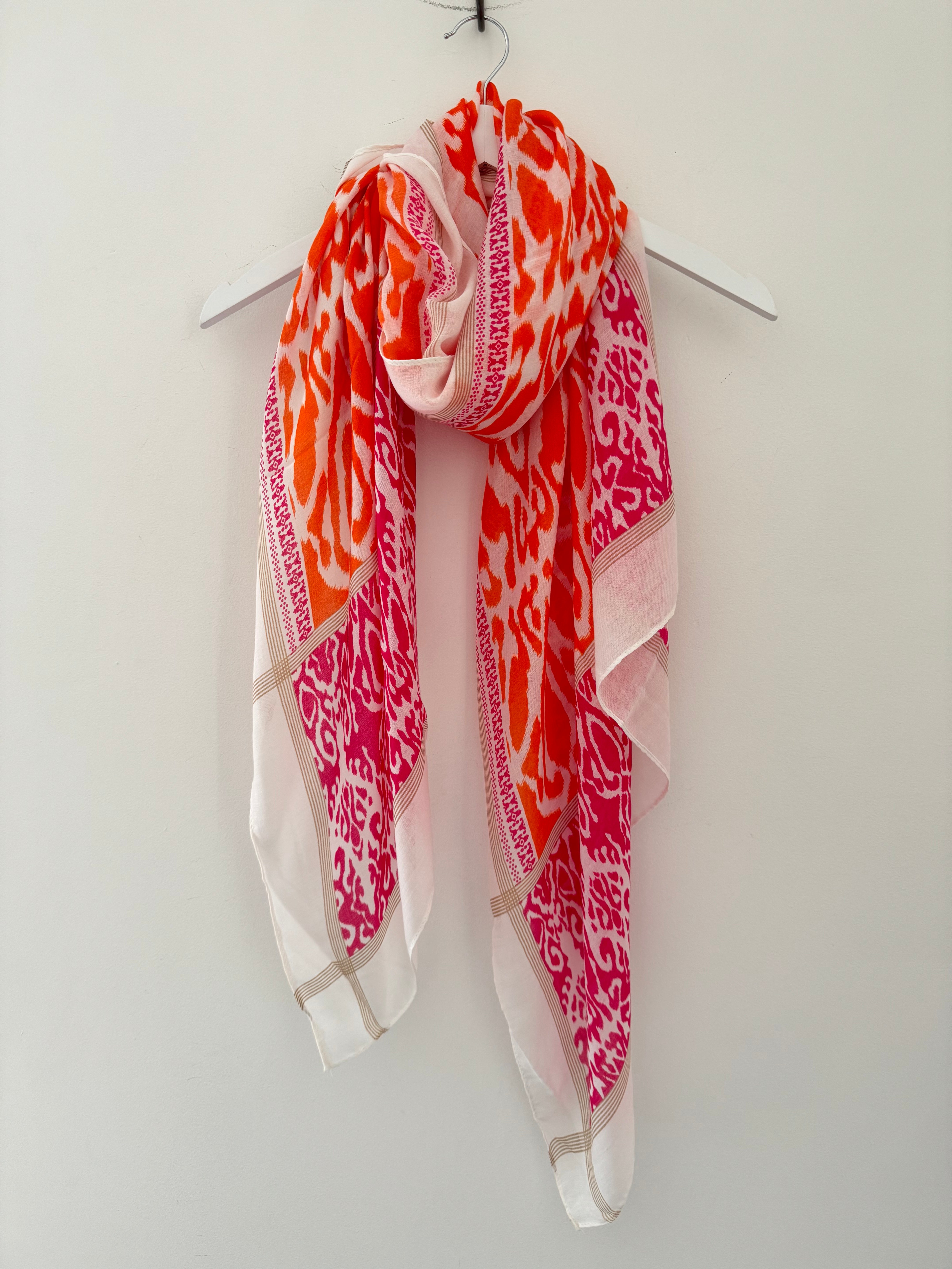 Ikat Scarf in Orange & Fuchsia