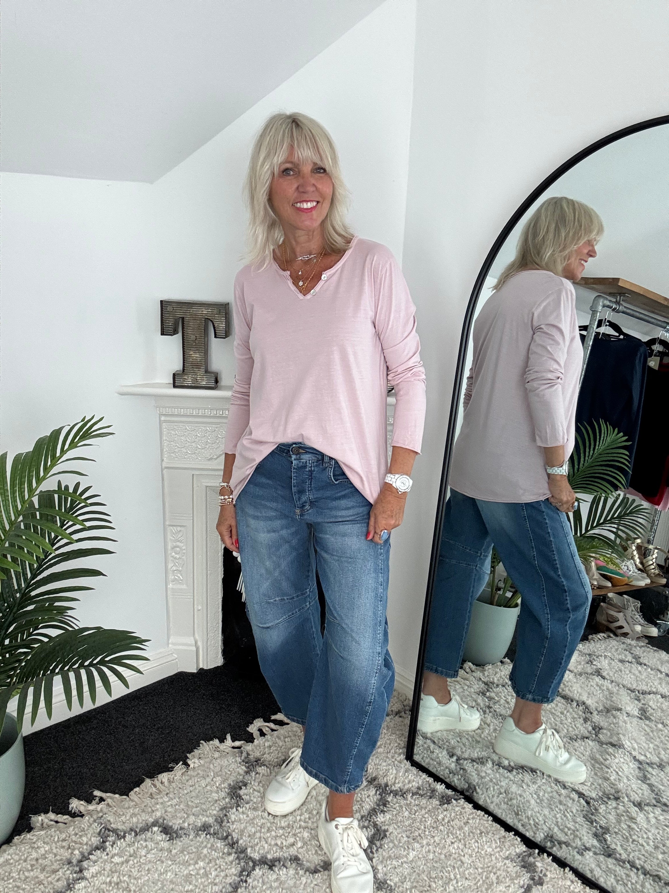 Long Sleeve Cotton Top in Soft Pink
