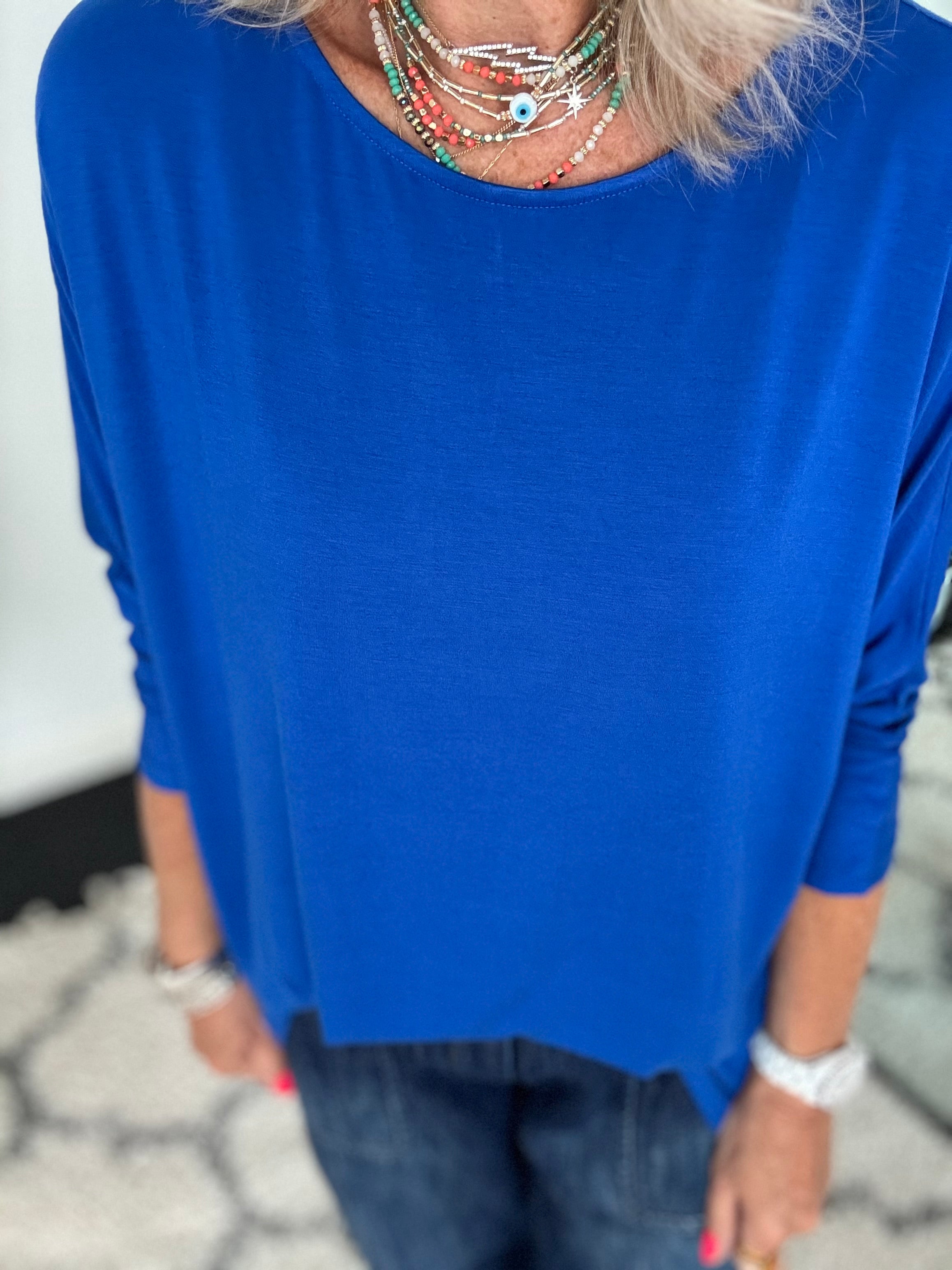 Bamboo Jersey Batwing Top in Royal Blue