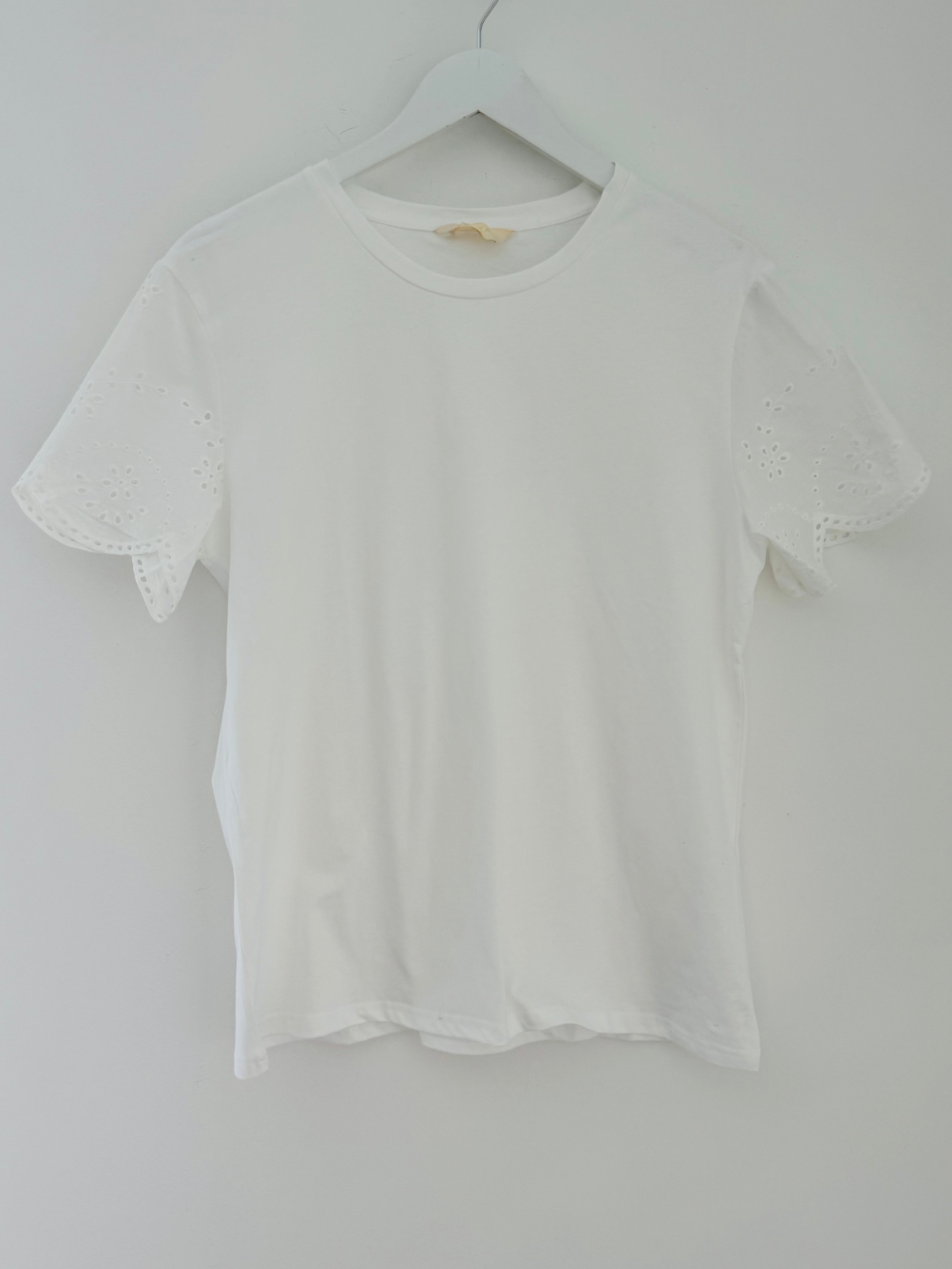 White Cotton Top with Broderie Sleeves