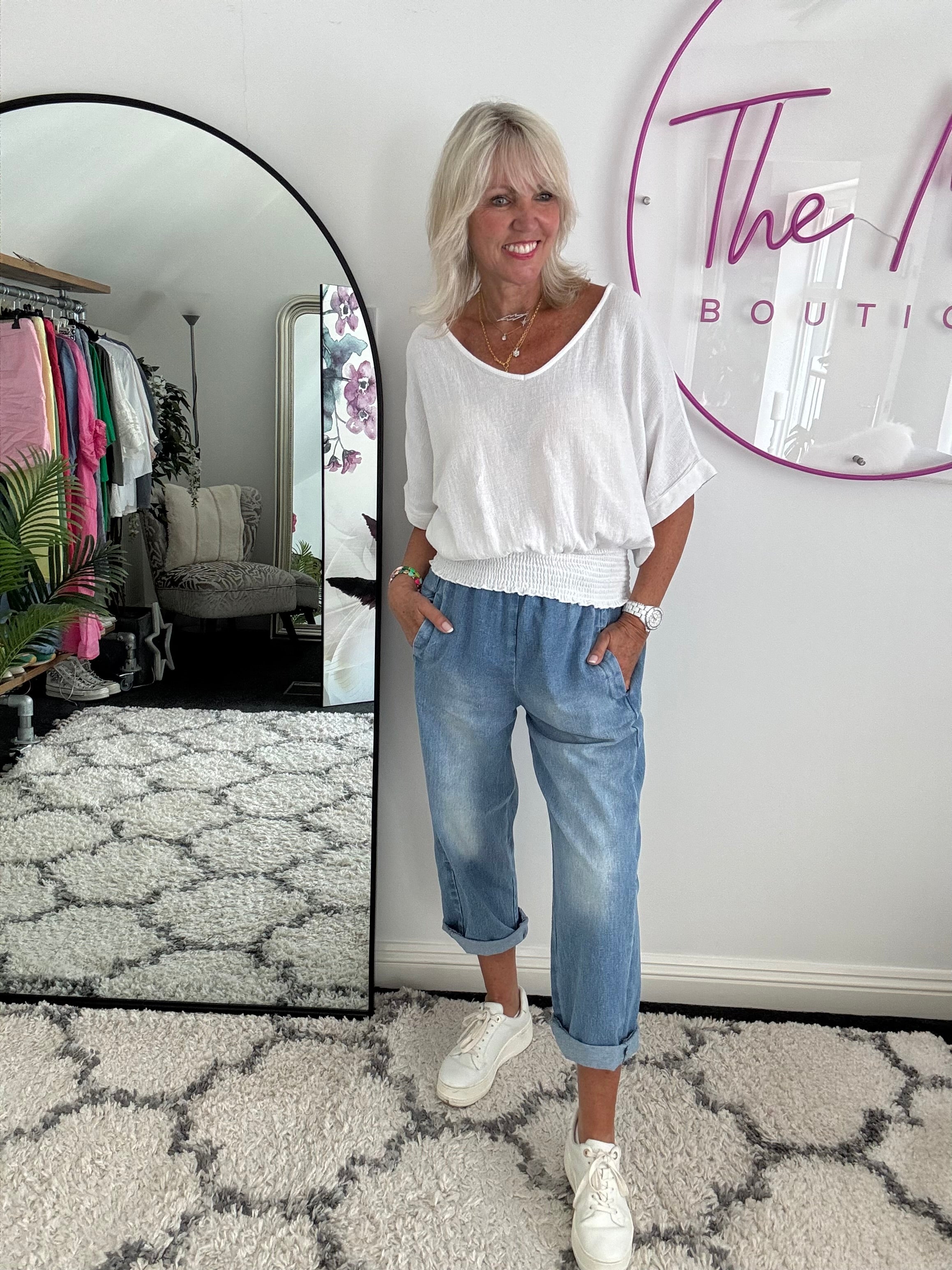 Premium Boyfriend Jeans with Elasticated Waist