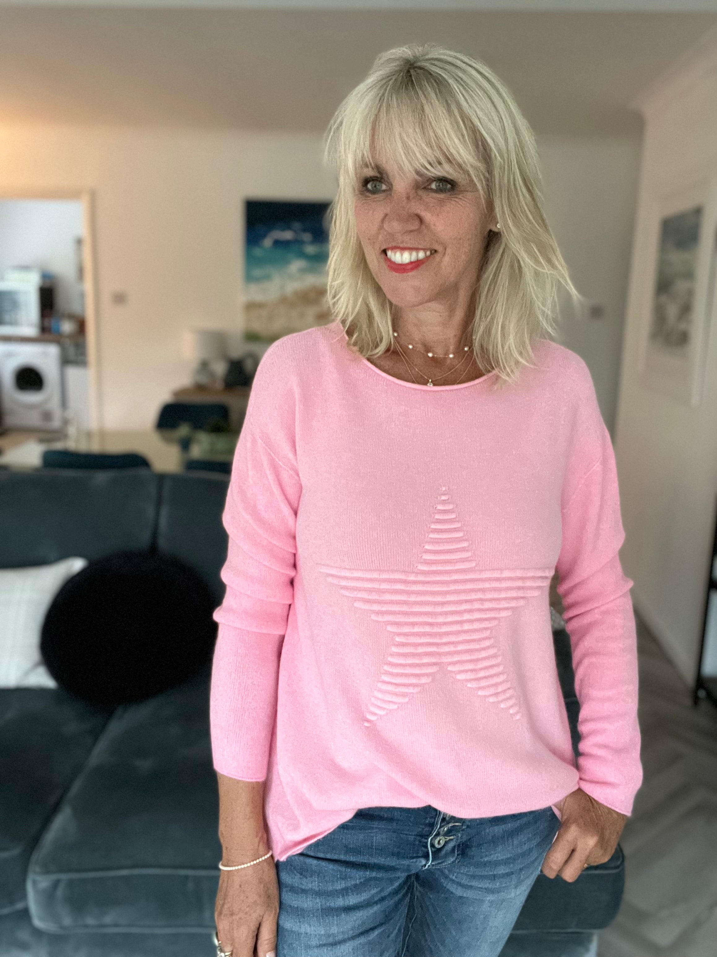 Ribbed Star Jumper in Candy Pink