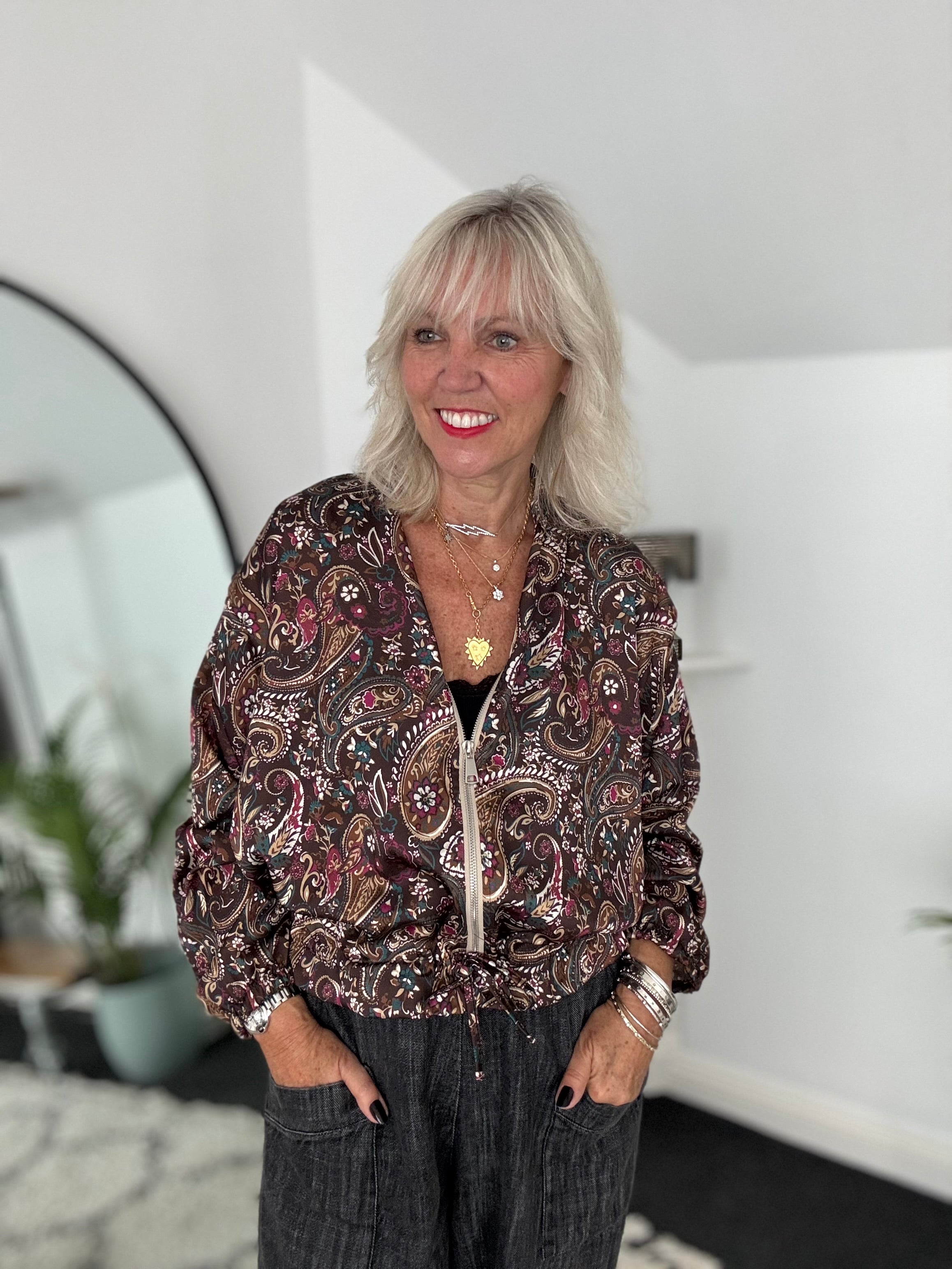 Silky Paisley Bomber Jacket