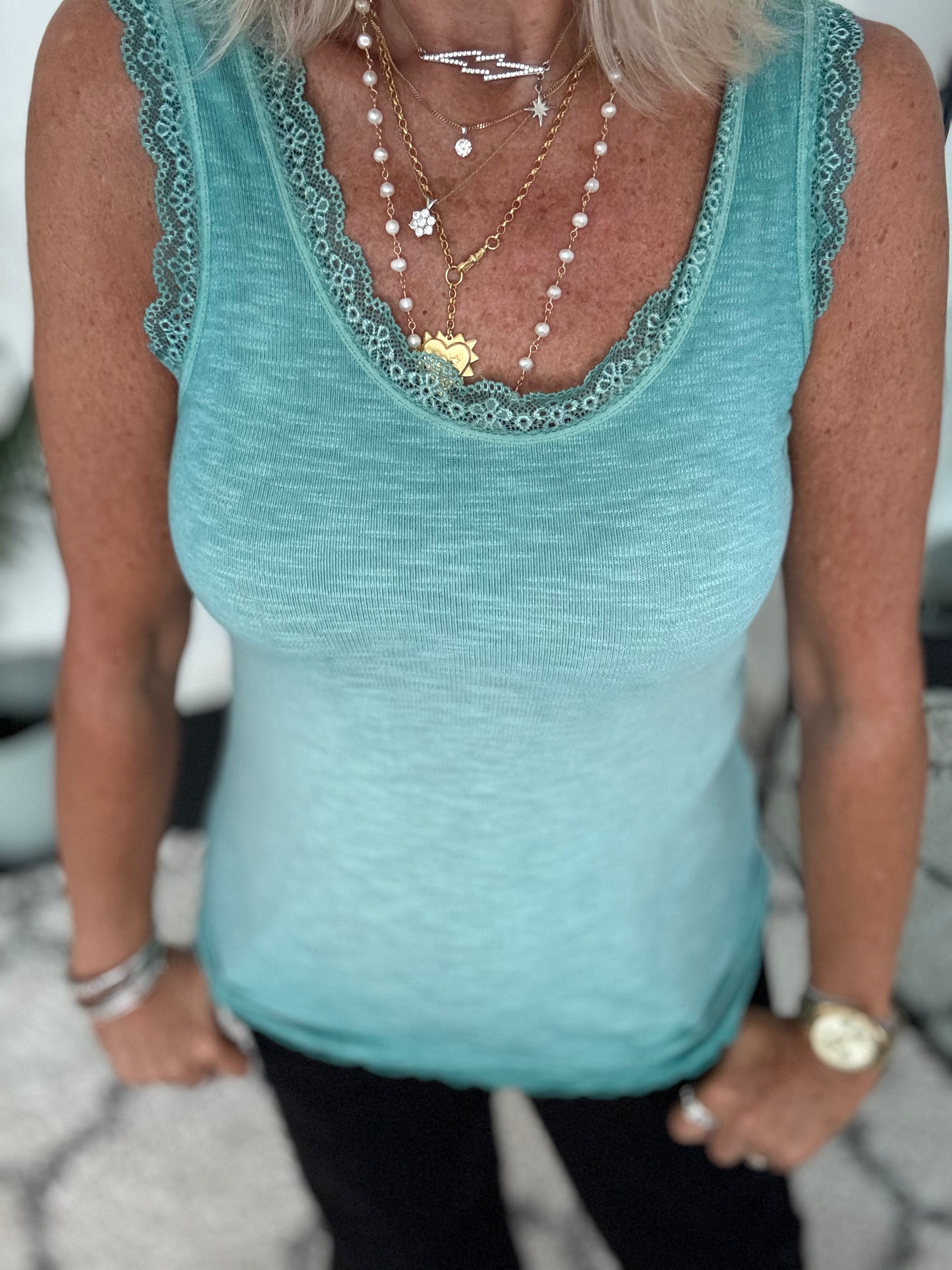 Luxe Ribbed Vest in Vintage Sea Green