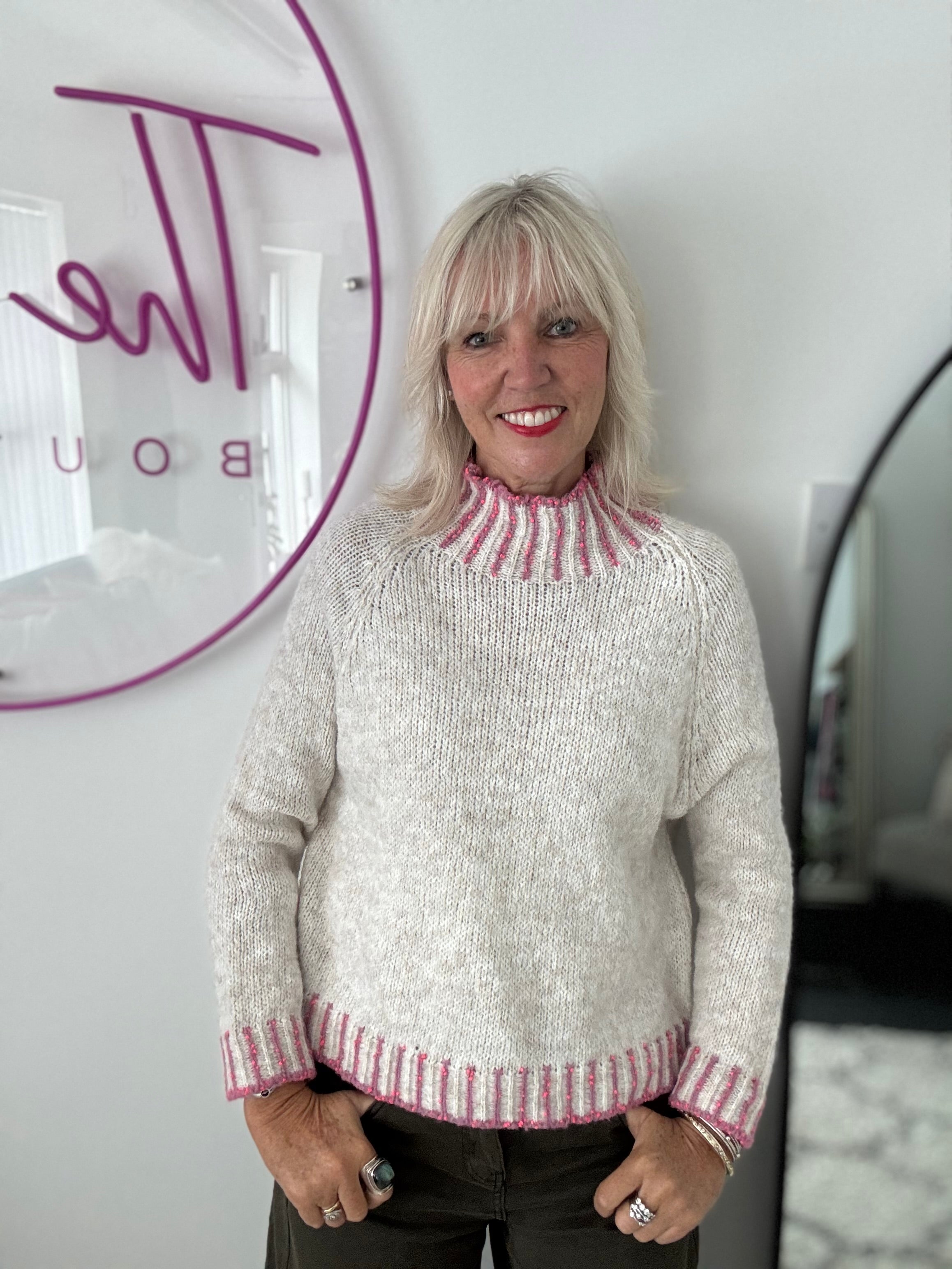 Stunning Funnel Neck Jumper in Stone