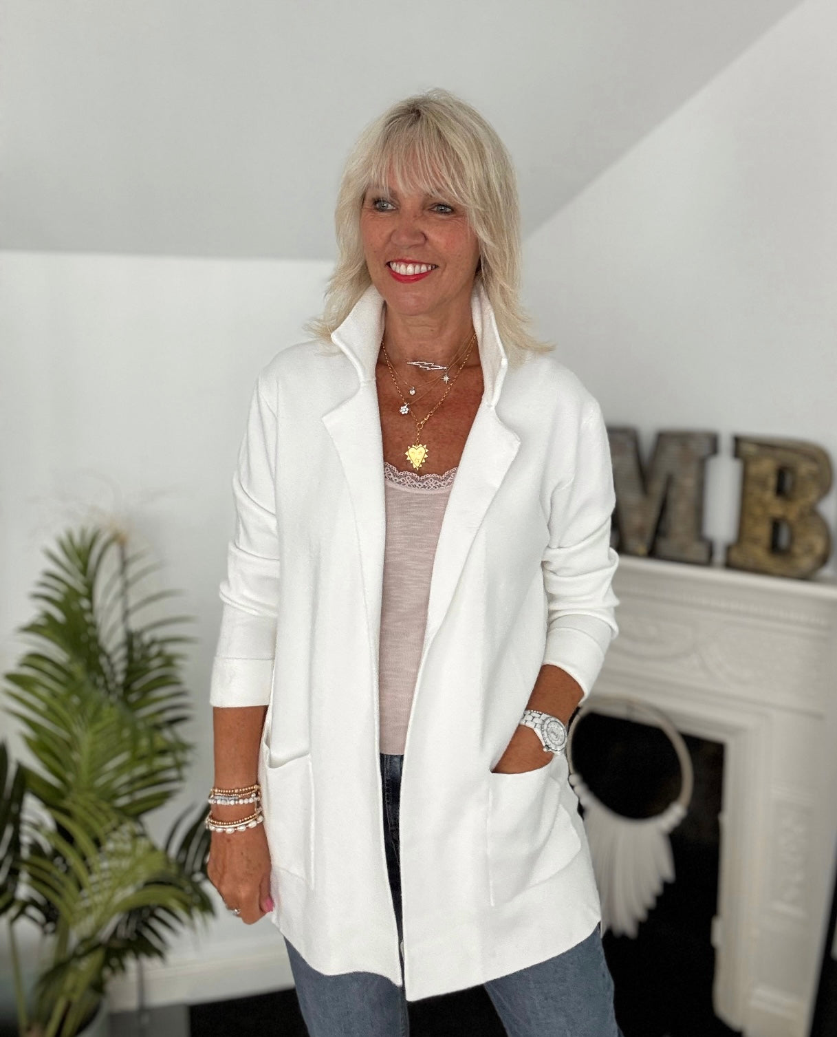 Knitted Cardi Jacket in Ivory