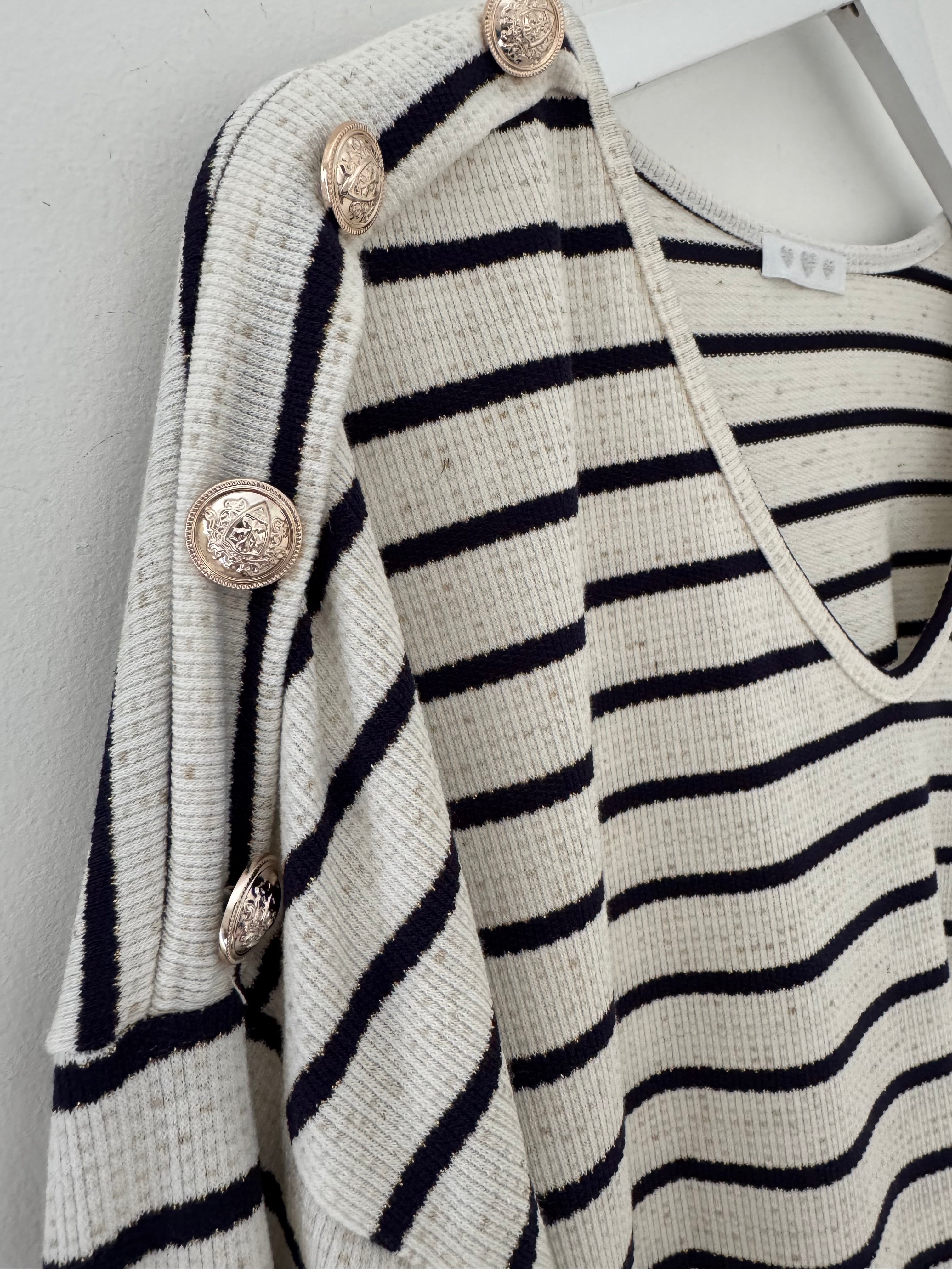 Stripe Knit with Gold Buttons in Ink & Ivory