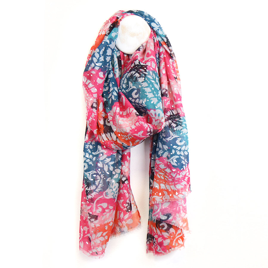 Batik Boho Scarf in Pink, Blue & Orange