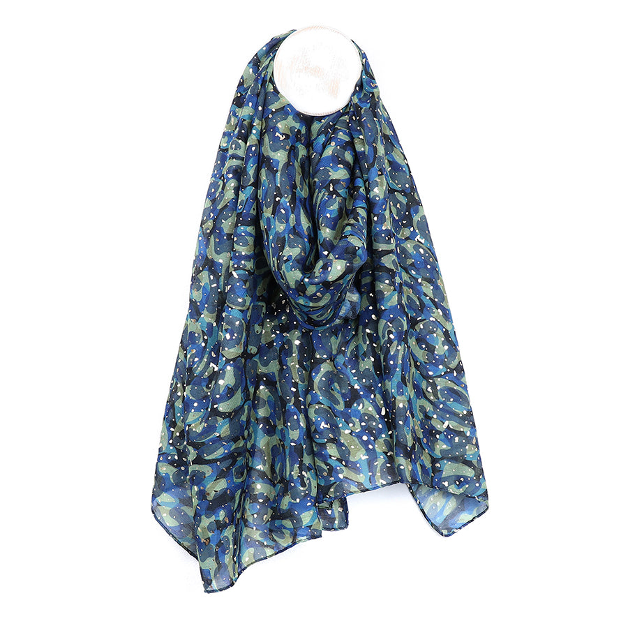 Camo Scarf in Blue, Green & Metallic