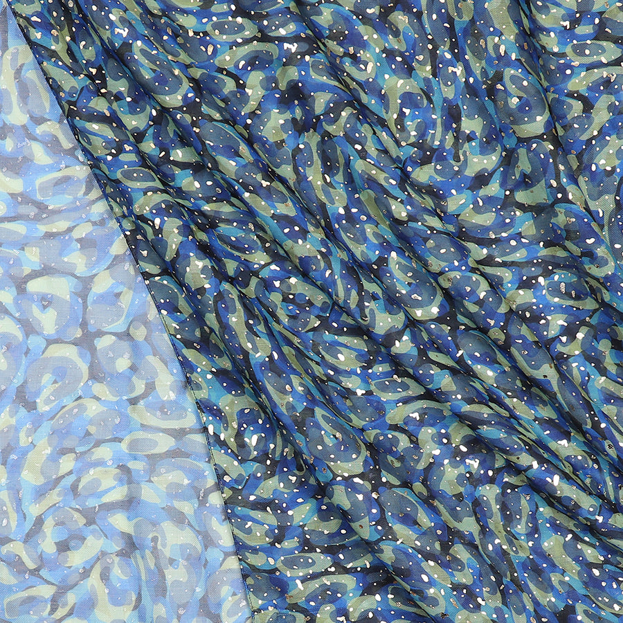 Camo Scarf in Blue, Green & Metallic