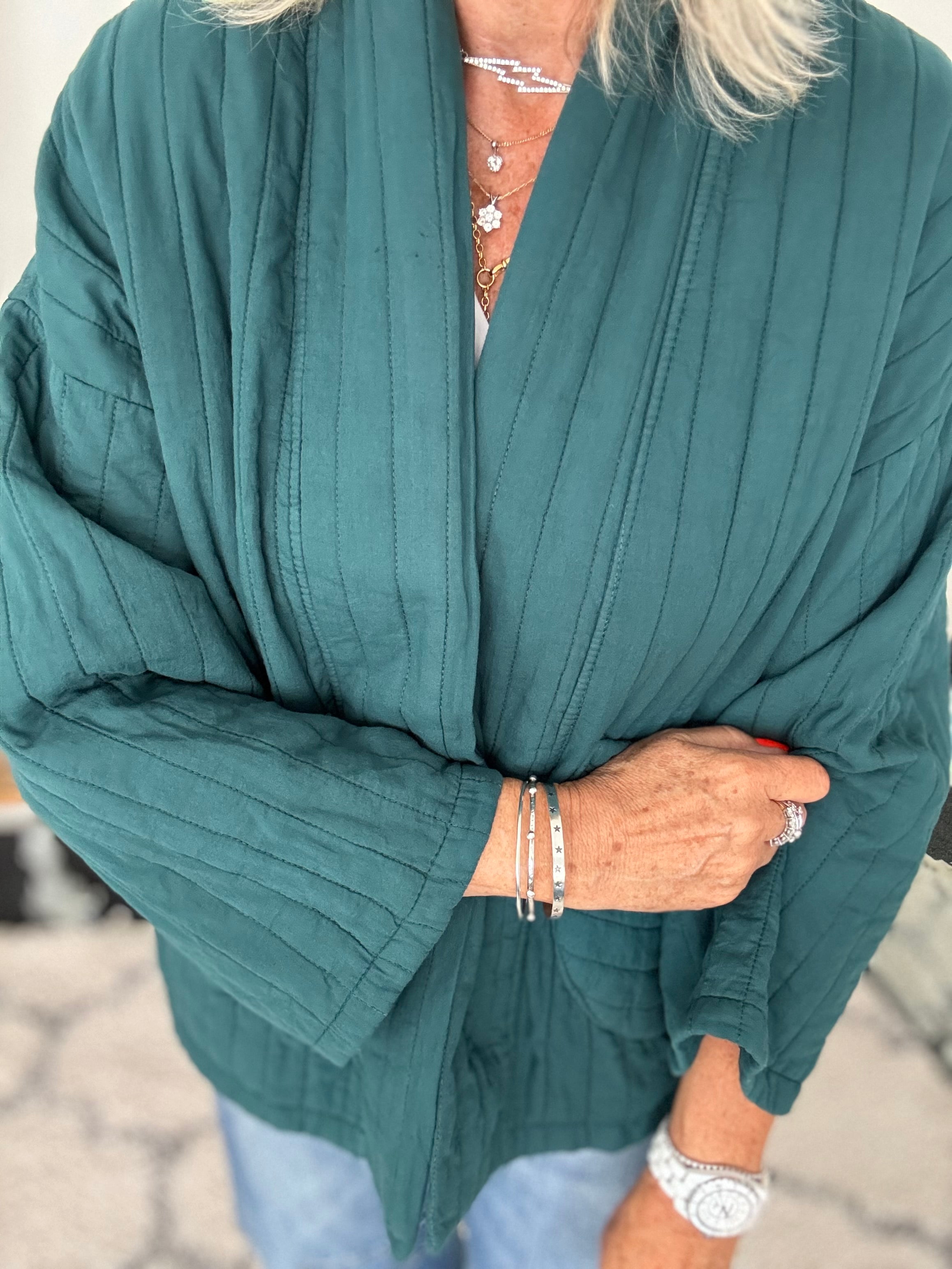 Quilted Jacket in Teal Green