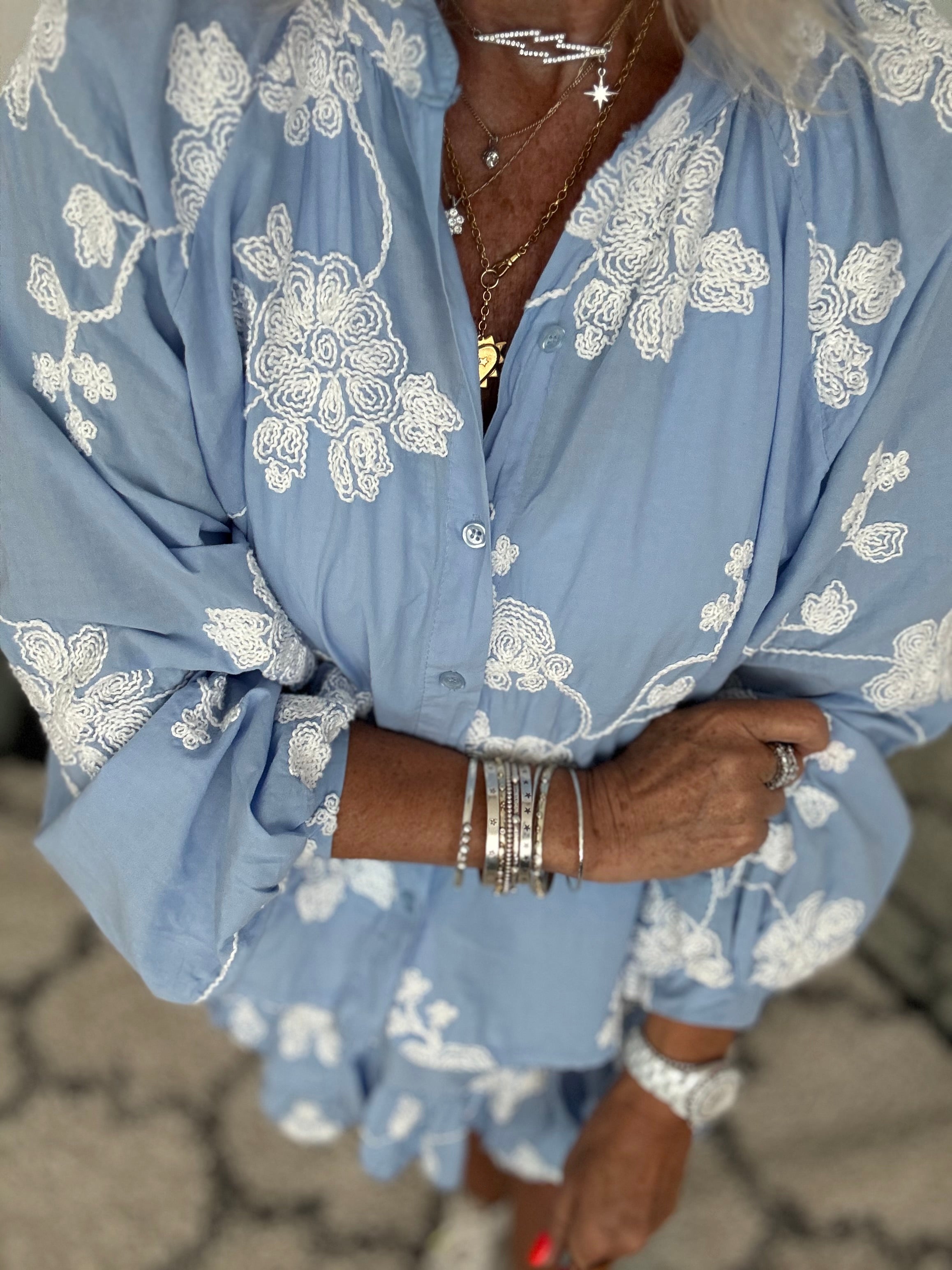 Luxe Embroidered Blouse & Rara in Blue
