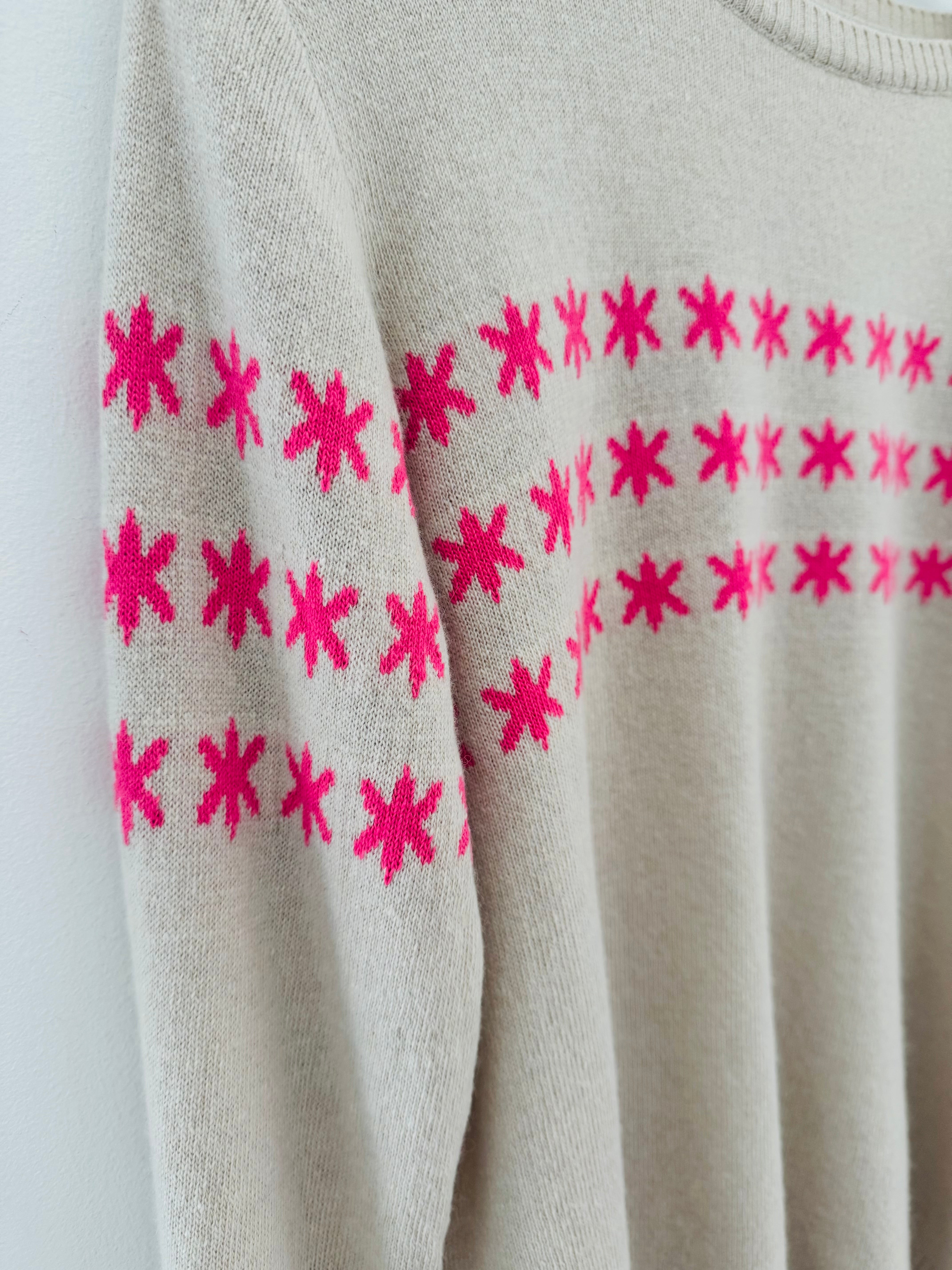 Multi Star Cashmere Jumper in Ecru & Pink