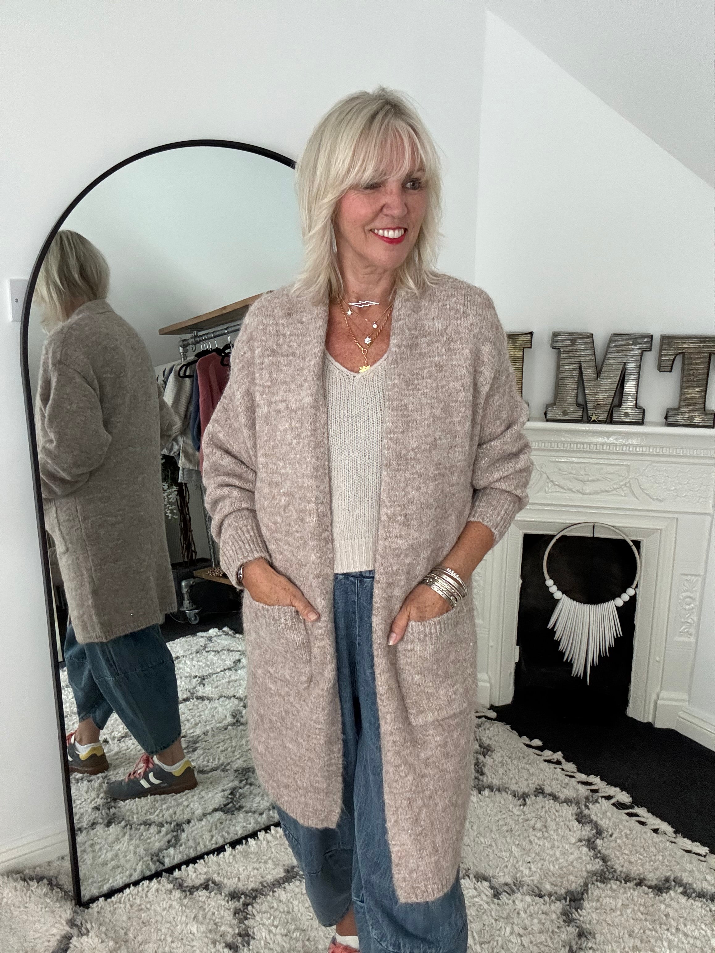 Long Pocket Cardi in Stone