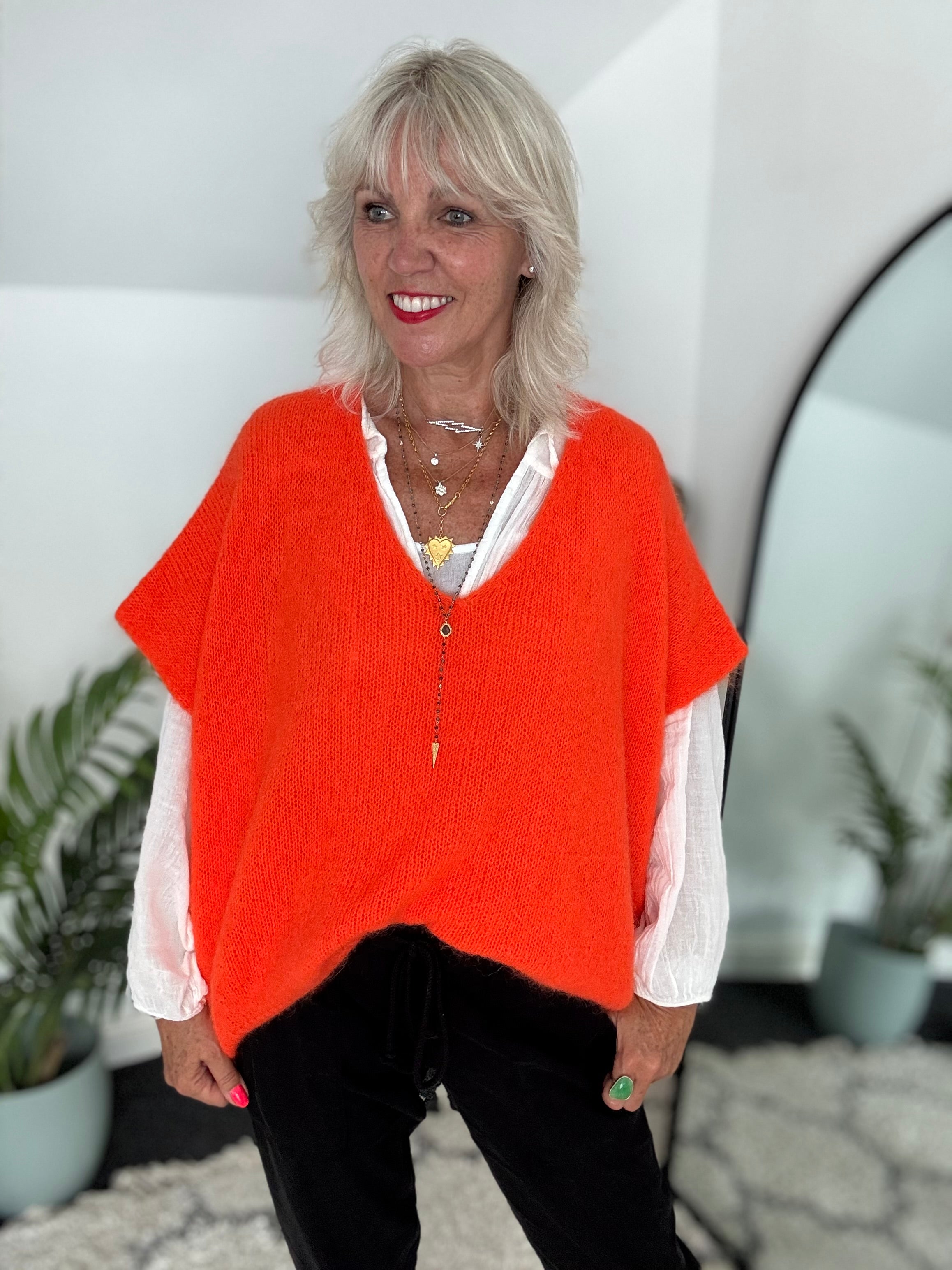 Mohair V Neck Tank in Orange