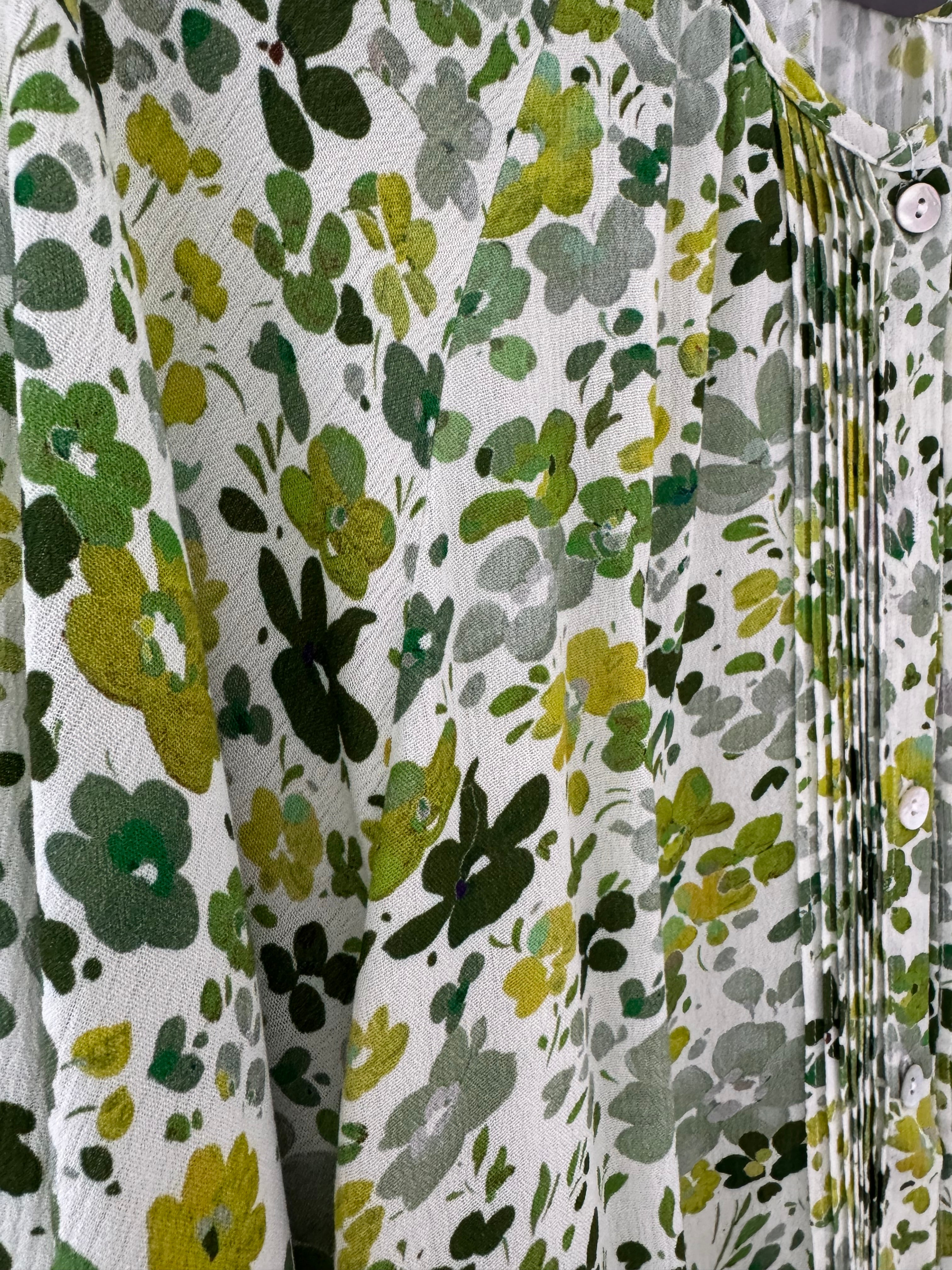 Pintuck Ditsy Blouse in Green & Lime