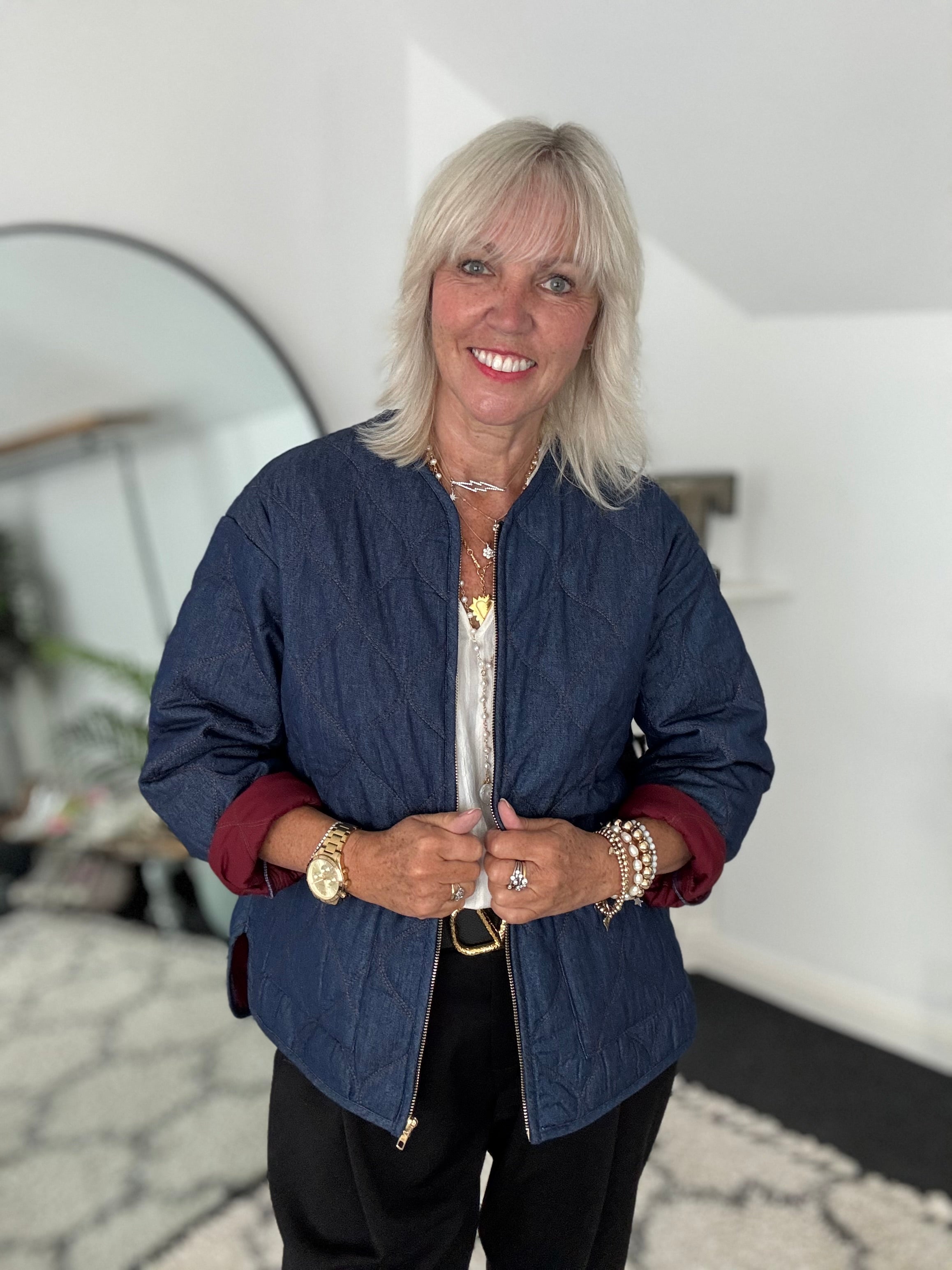 Luxe Quilted Jacket in Dark Denim