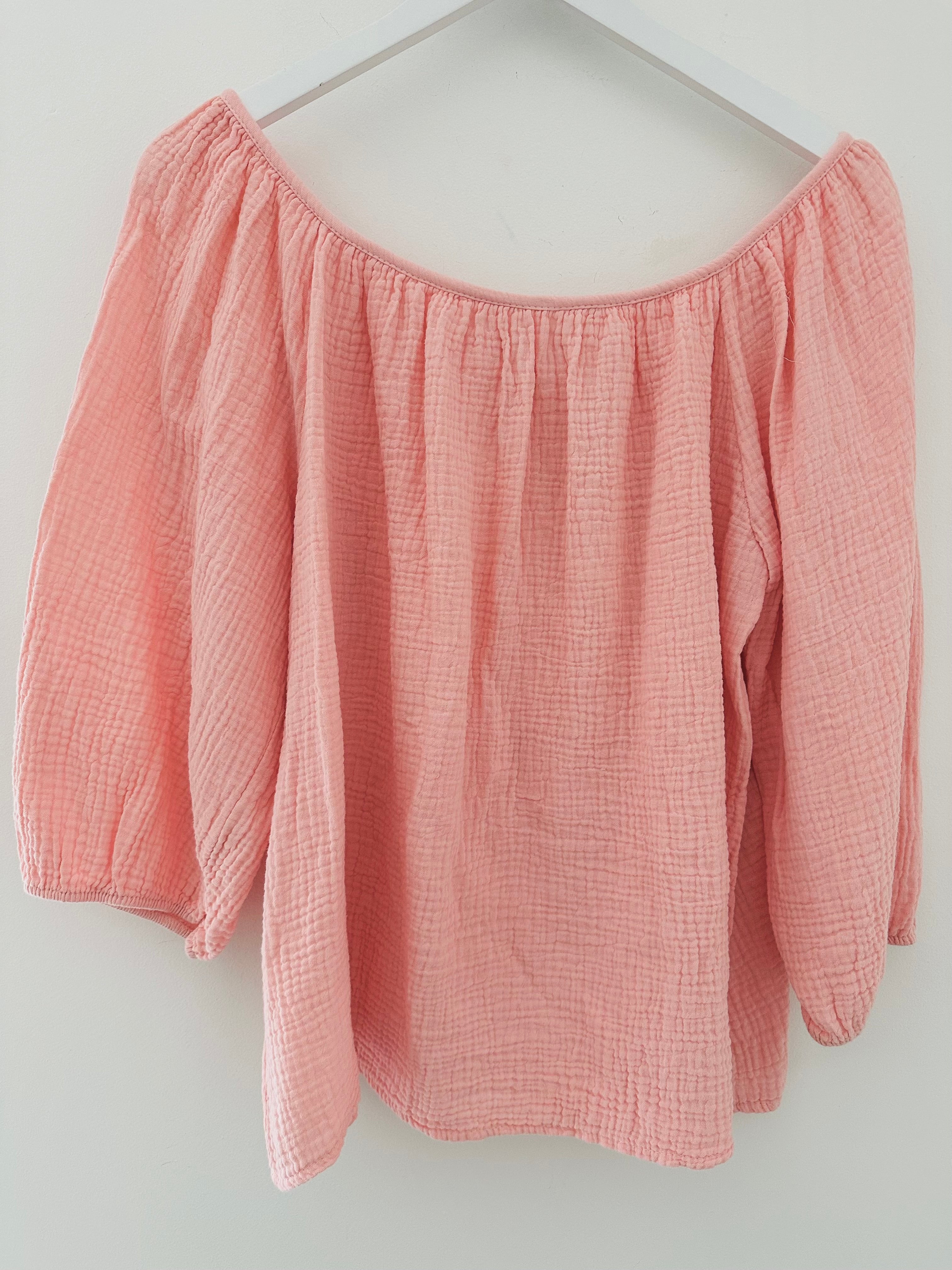 Cheesecloth Tassel Blouse in Coral Pink
