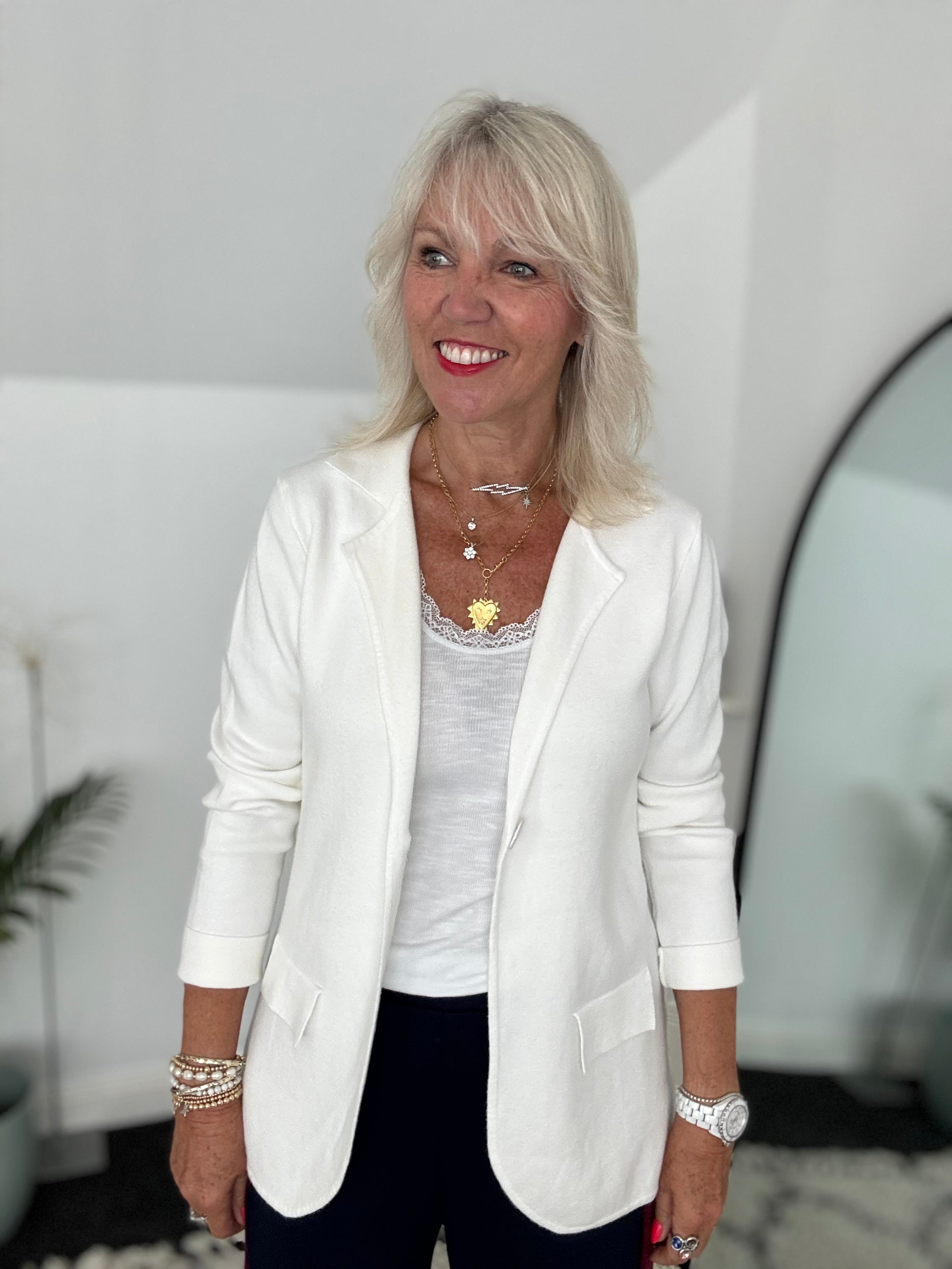 Knitted Blazer Jacket in Ivory