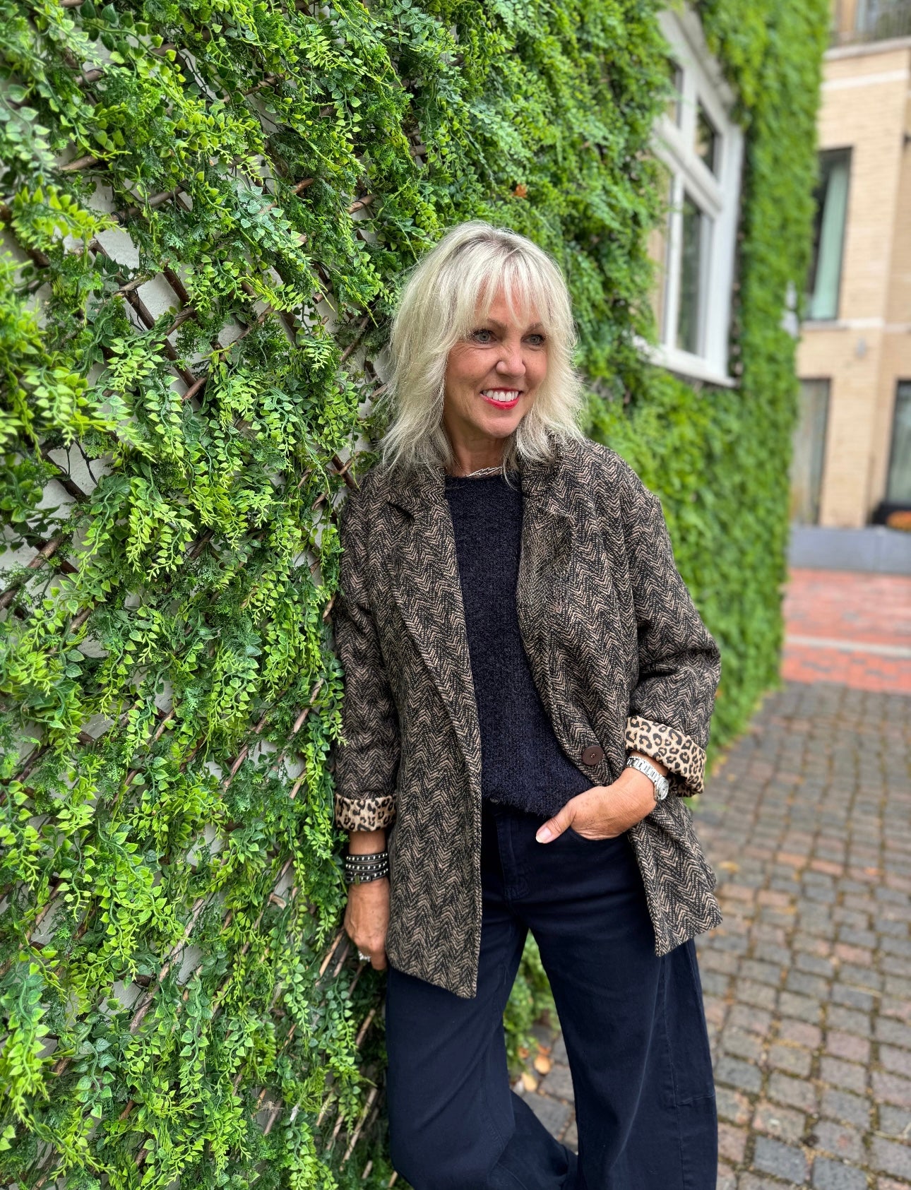 Brown Tweed Boyfriend Jacket with Leopard Lining