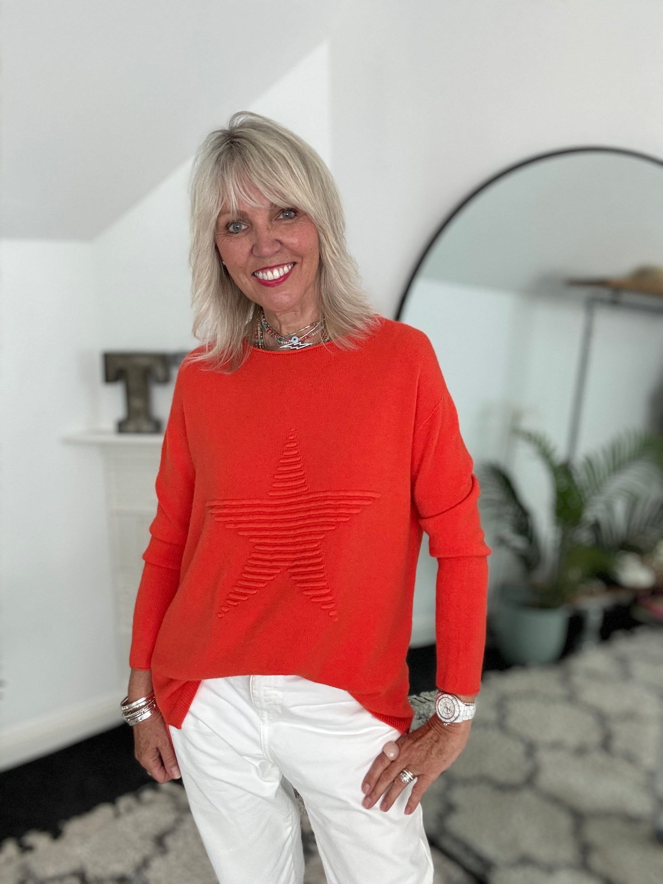 Ribbed Star Jumper in Orange/Red