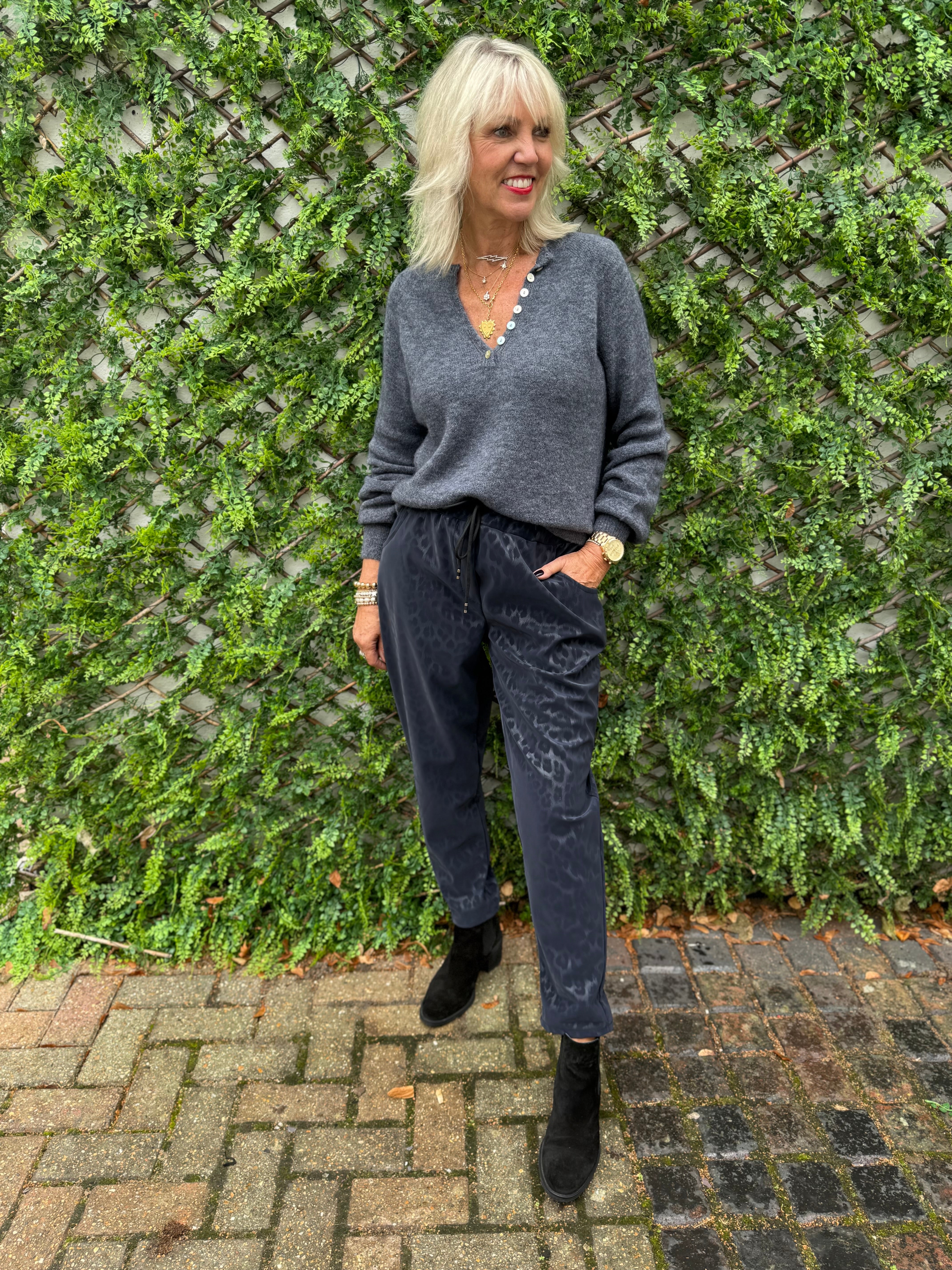 Faux Leather Leopard Print Joggers in Ink