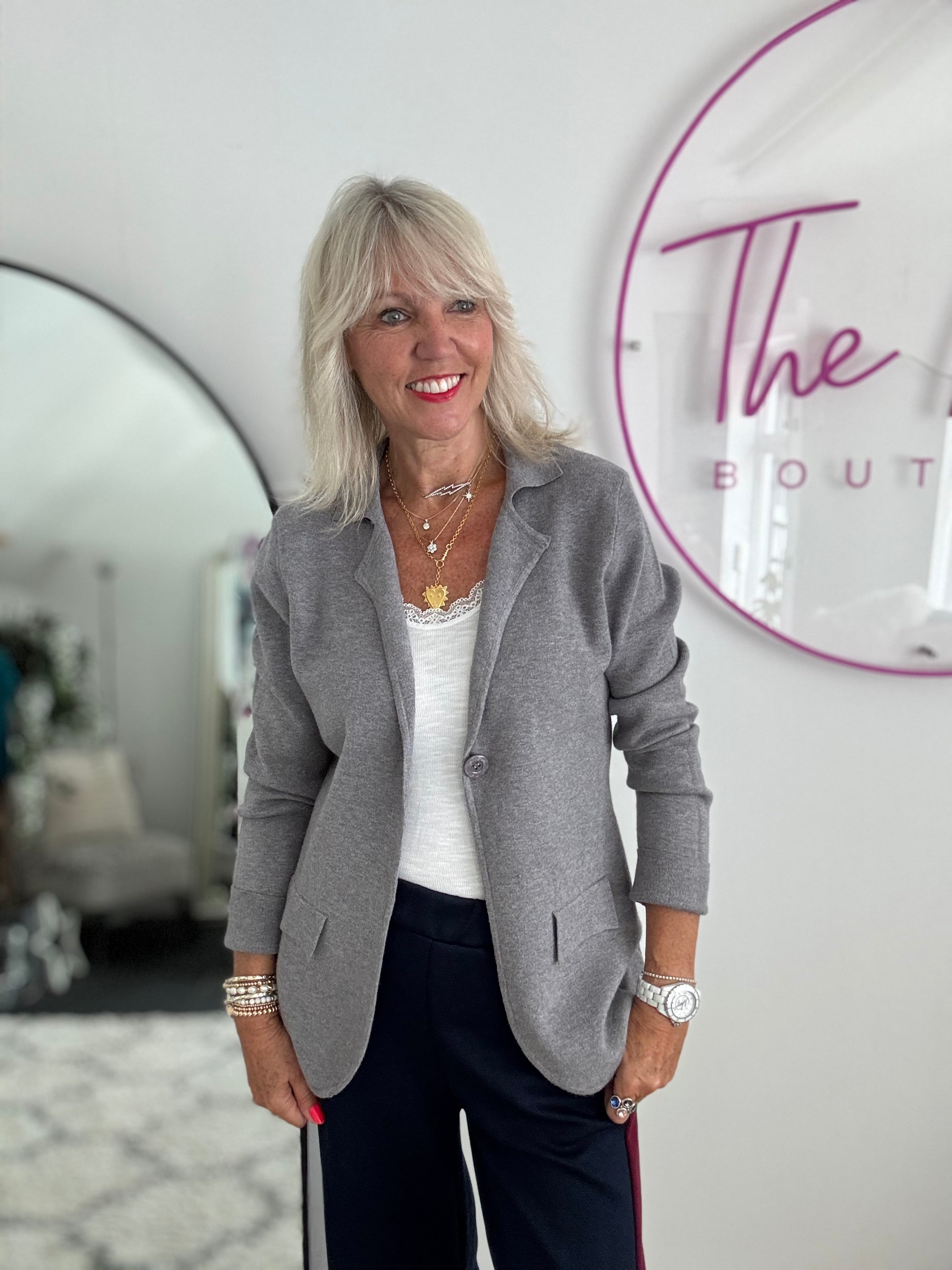 Knitted Blazer Jacket in Grey