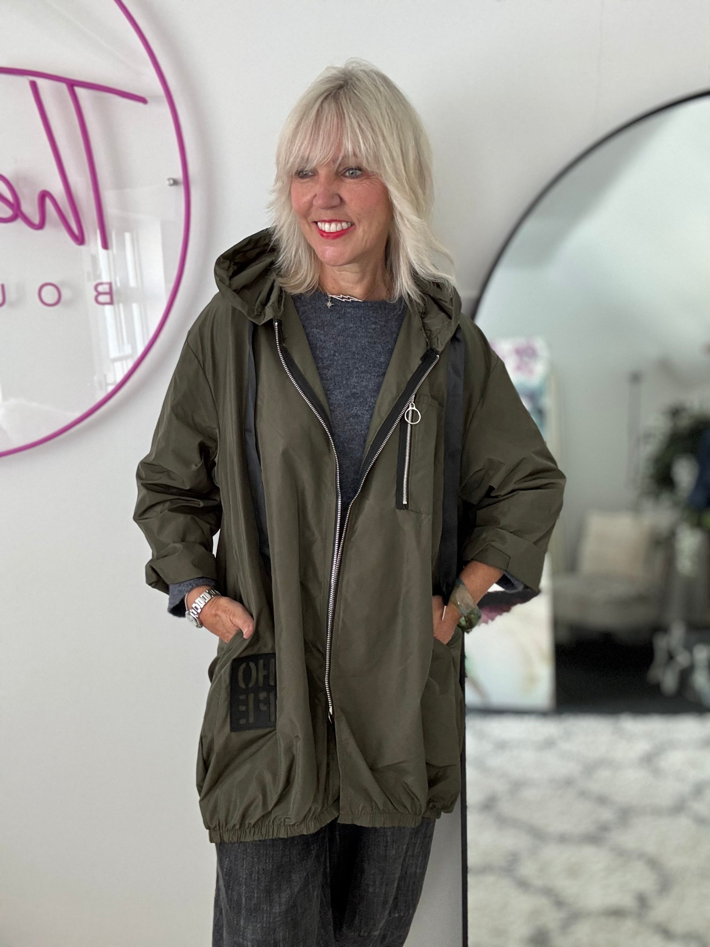 Hooded Zipped Parka in Dark Khaki