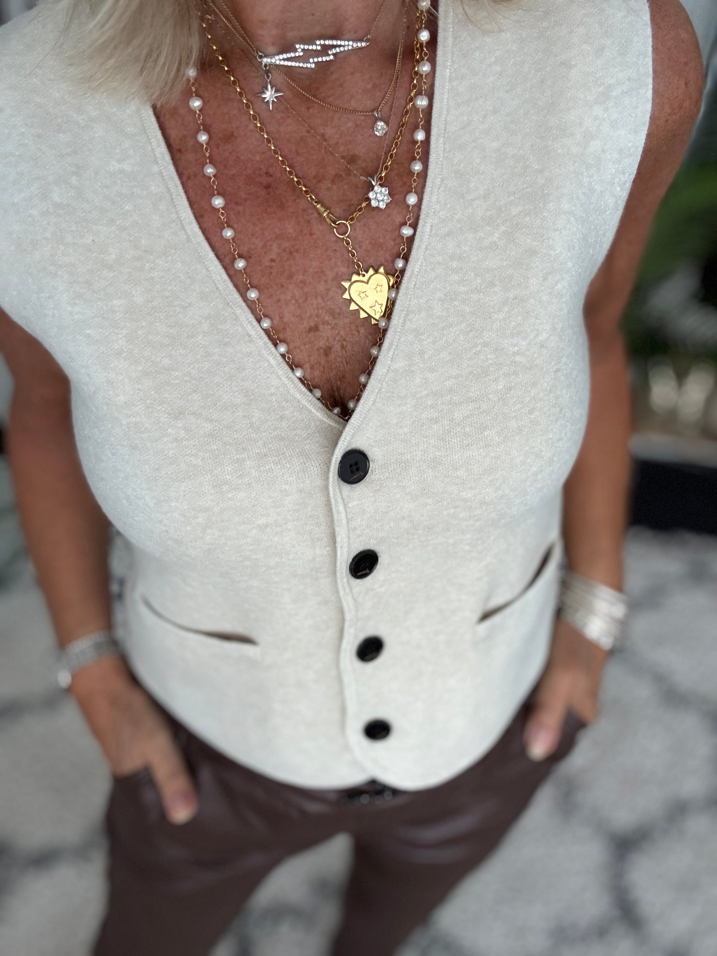 Knitted Waistcoat in Ecru