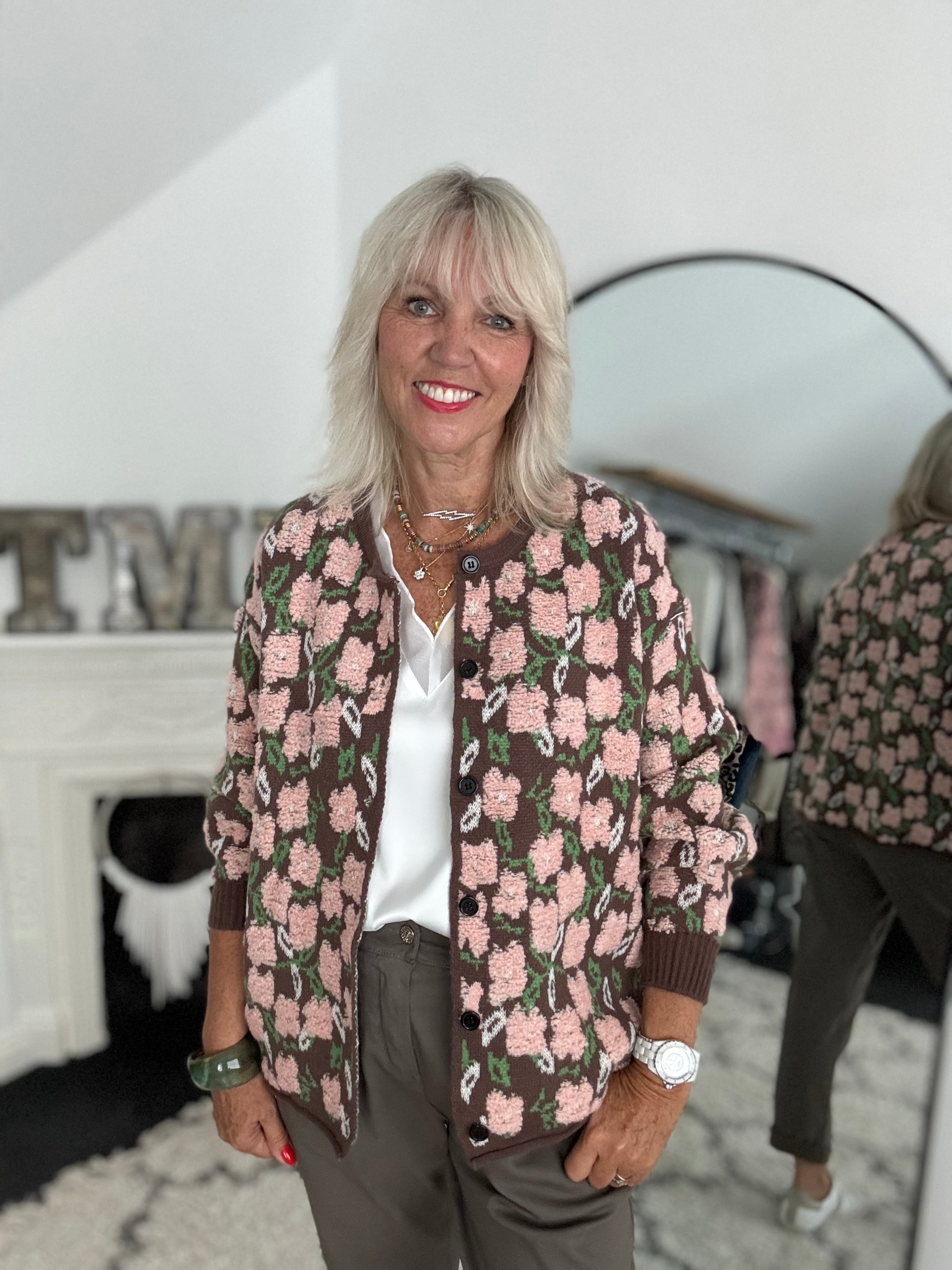 Soft Floral Cardi in Pink & Cocoa
