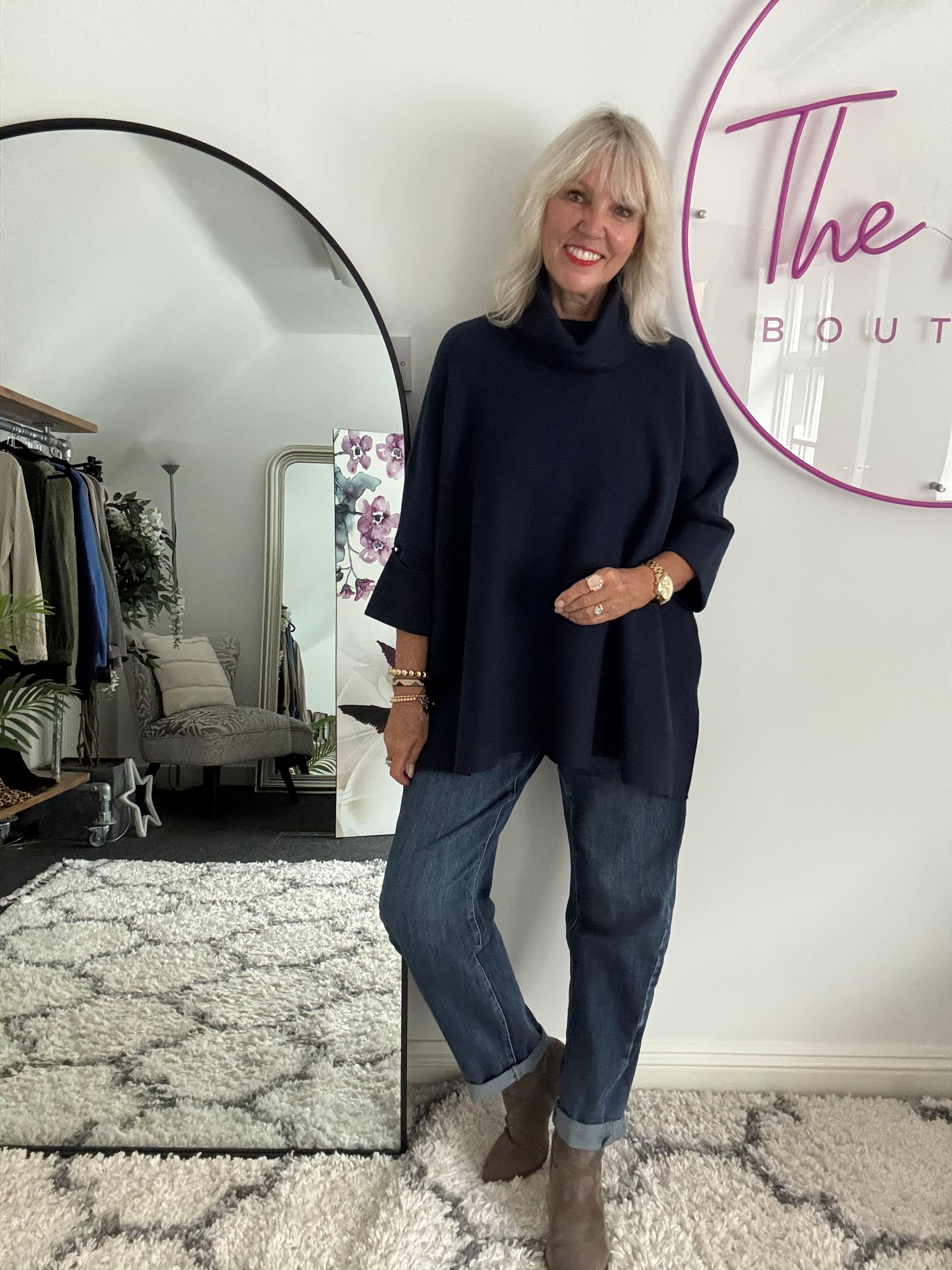 Oversized Roll Neck Poncho Jumper in Ink